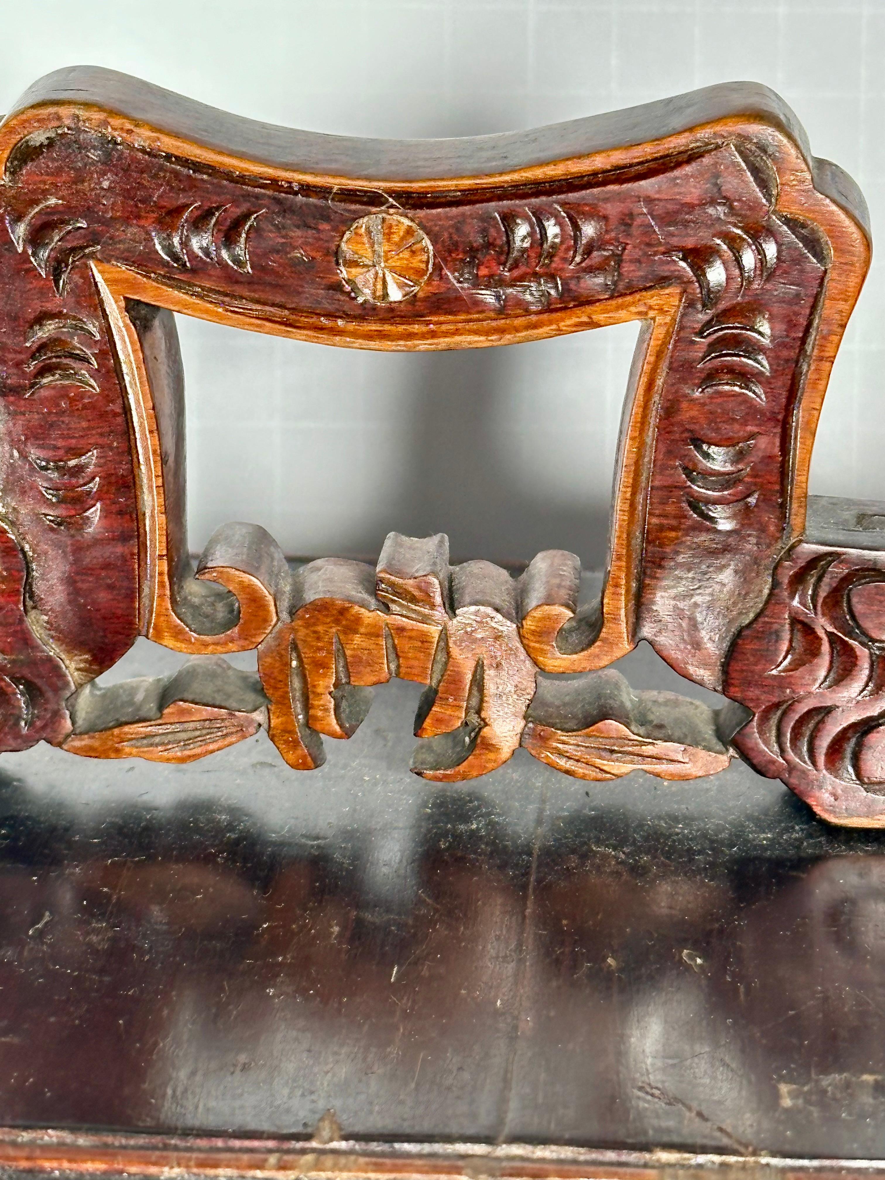 Hand-Carved Antique Chinese Wooden Tea Basket.
