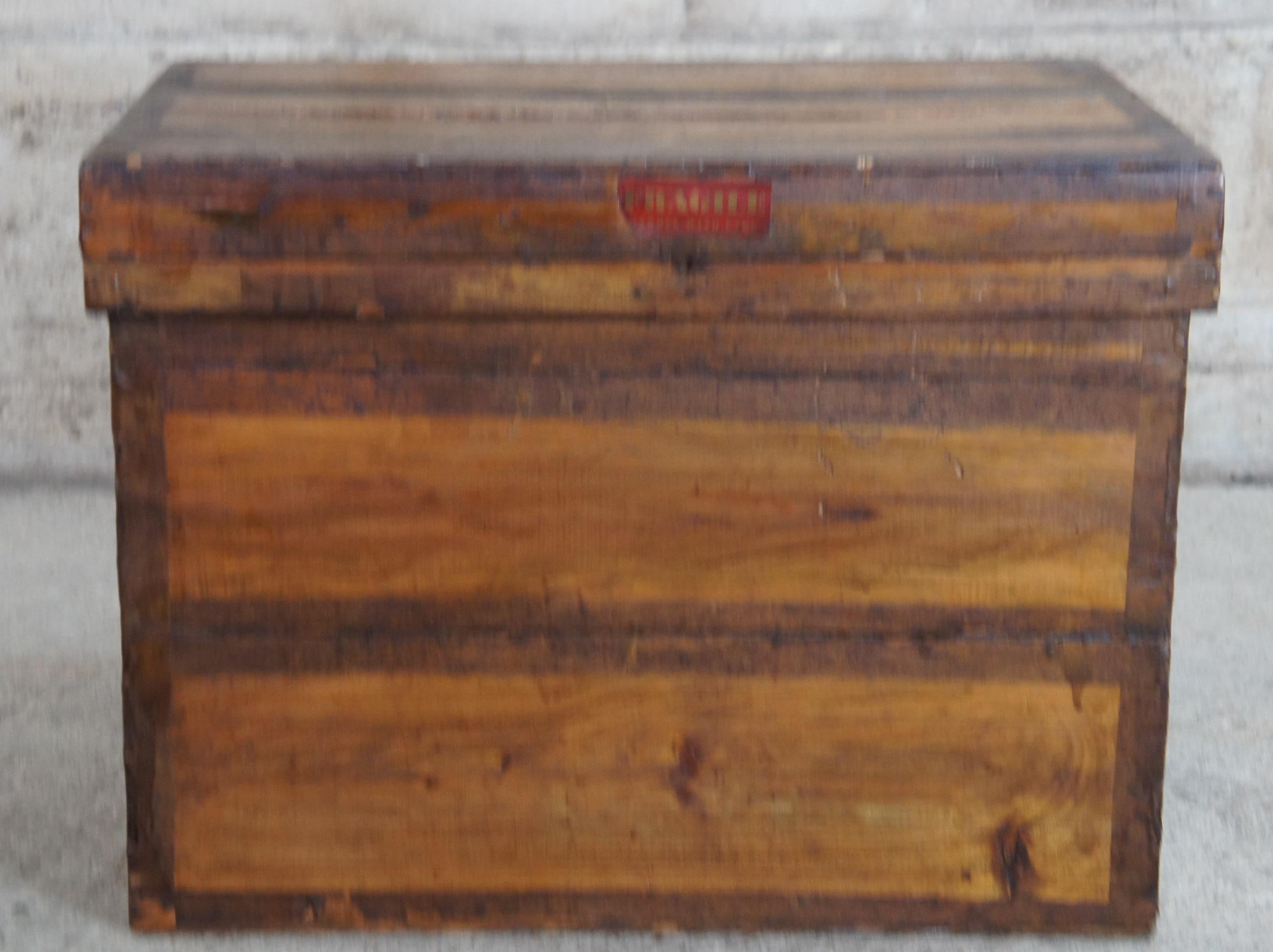 Antique Chinese Wooden Tea Shipping Box Crate Tin Lining Coffee End Table 2
