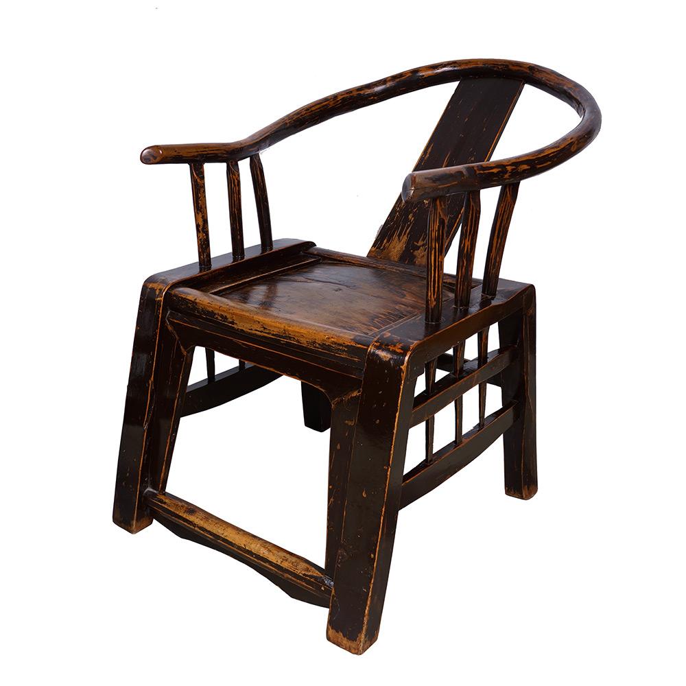 Antique Chinese Wooden Yoke Armed - Horseshoe Chairs  In Distressed Condition In Pomona, CA