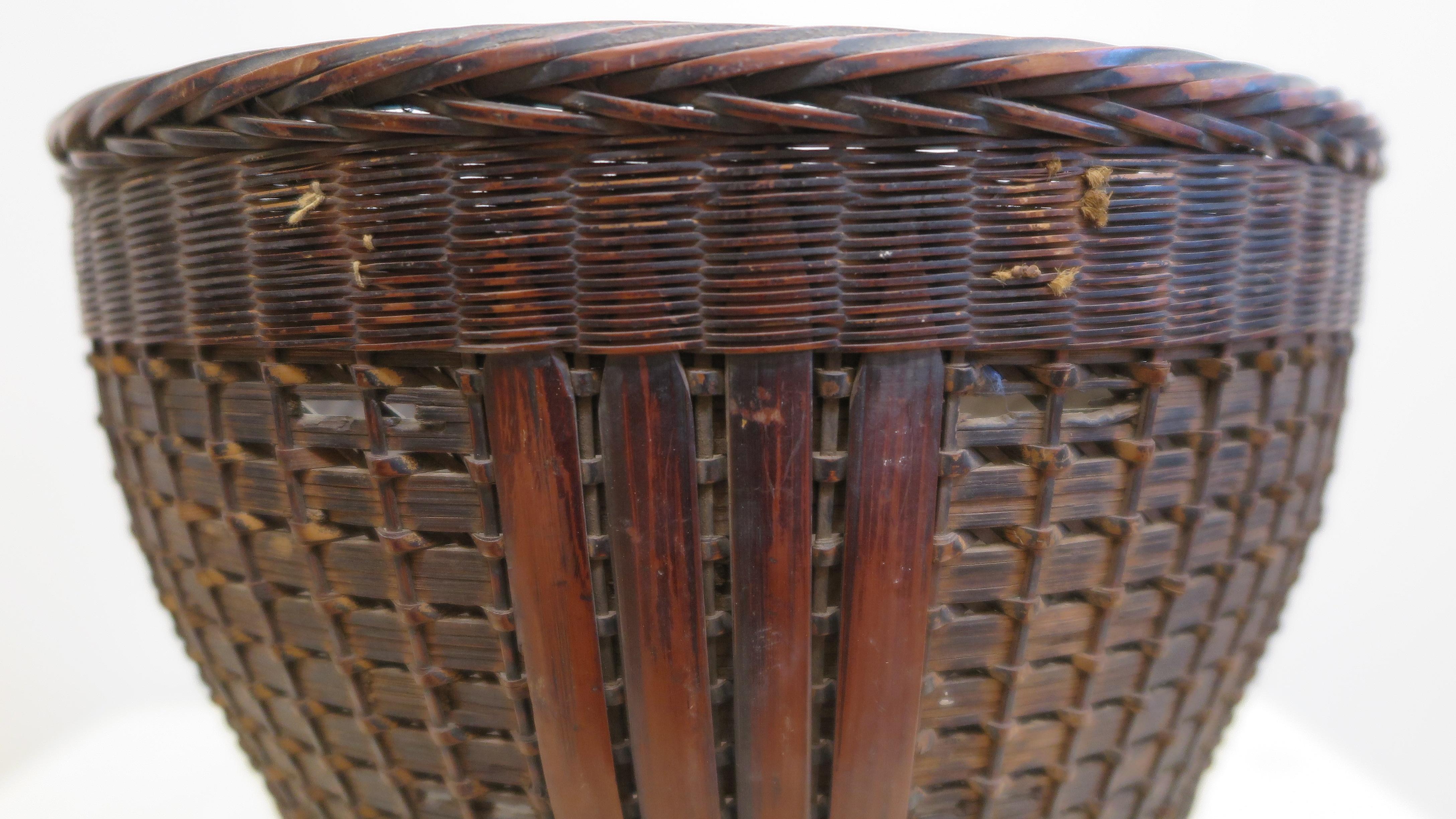 Bamboo Antique Chinese Woven Basket For Sale