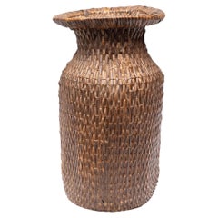 Antique Chinese Woven Fantail Basket, Early 20th Century