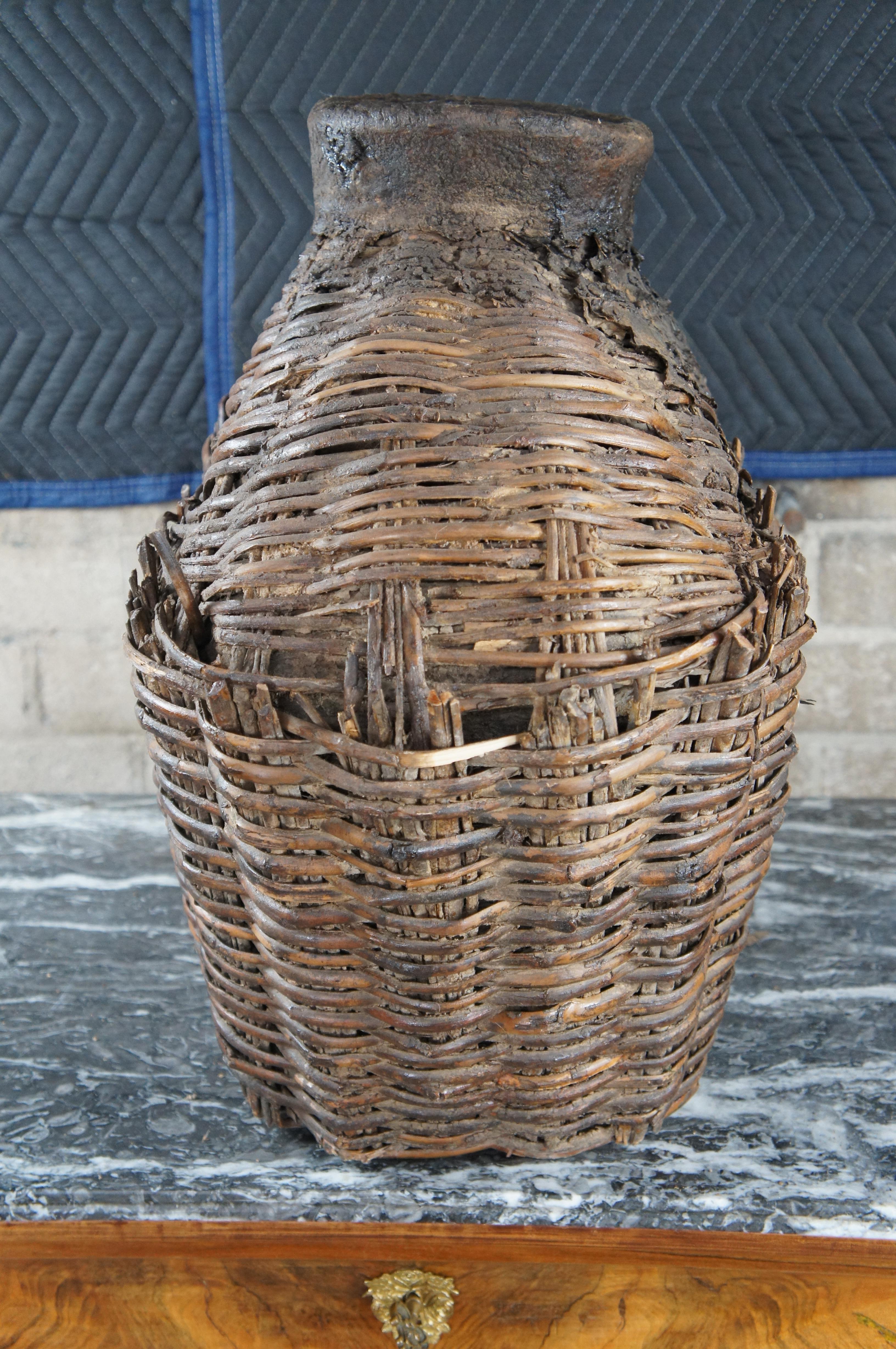 Antiker chinesischer gewebter Weide-Ölgefäßgefäßgefäßgefäß für Lebensmittelaufbewahrung, Korbgefäß, Korbgefäß (20. Jahrhundert) im Angebot