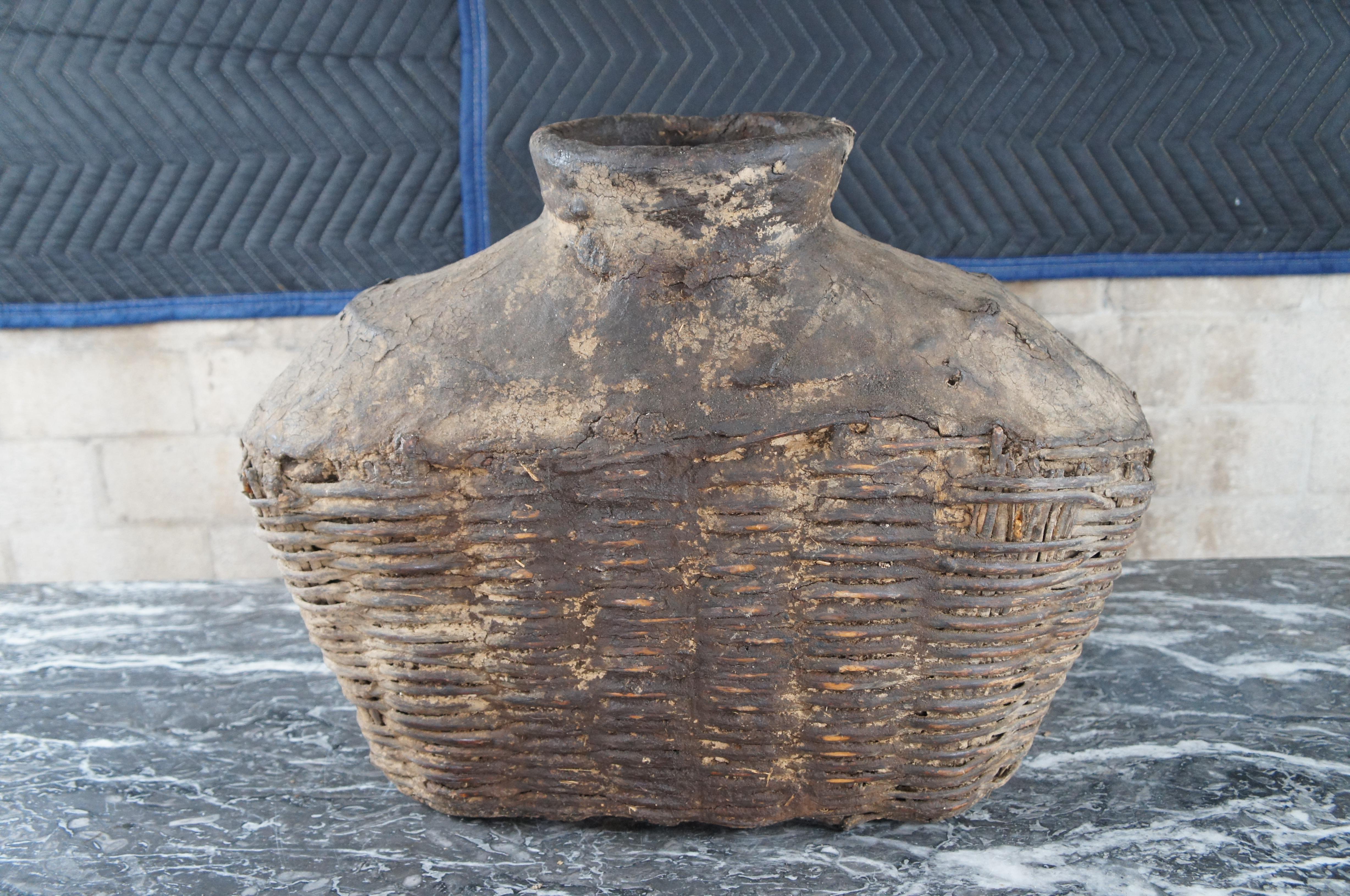 Antique Chinese Woven Willow Oil Container Food Storage Basket Vessel Jar For Sale 1