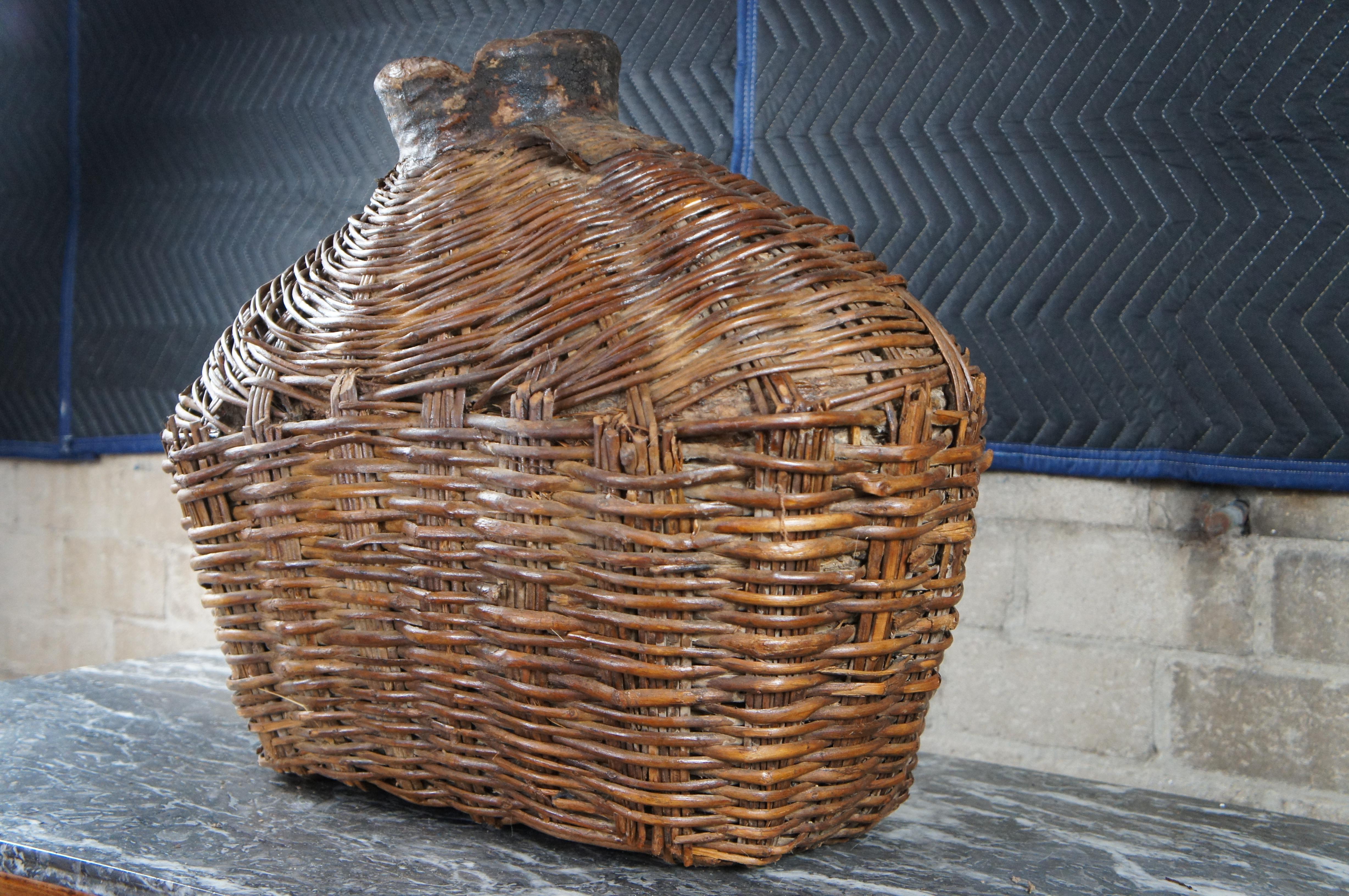 Antique Chinese Woven Willow Oil Container Food Storage Basket Vessel Jar For Sale 1