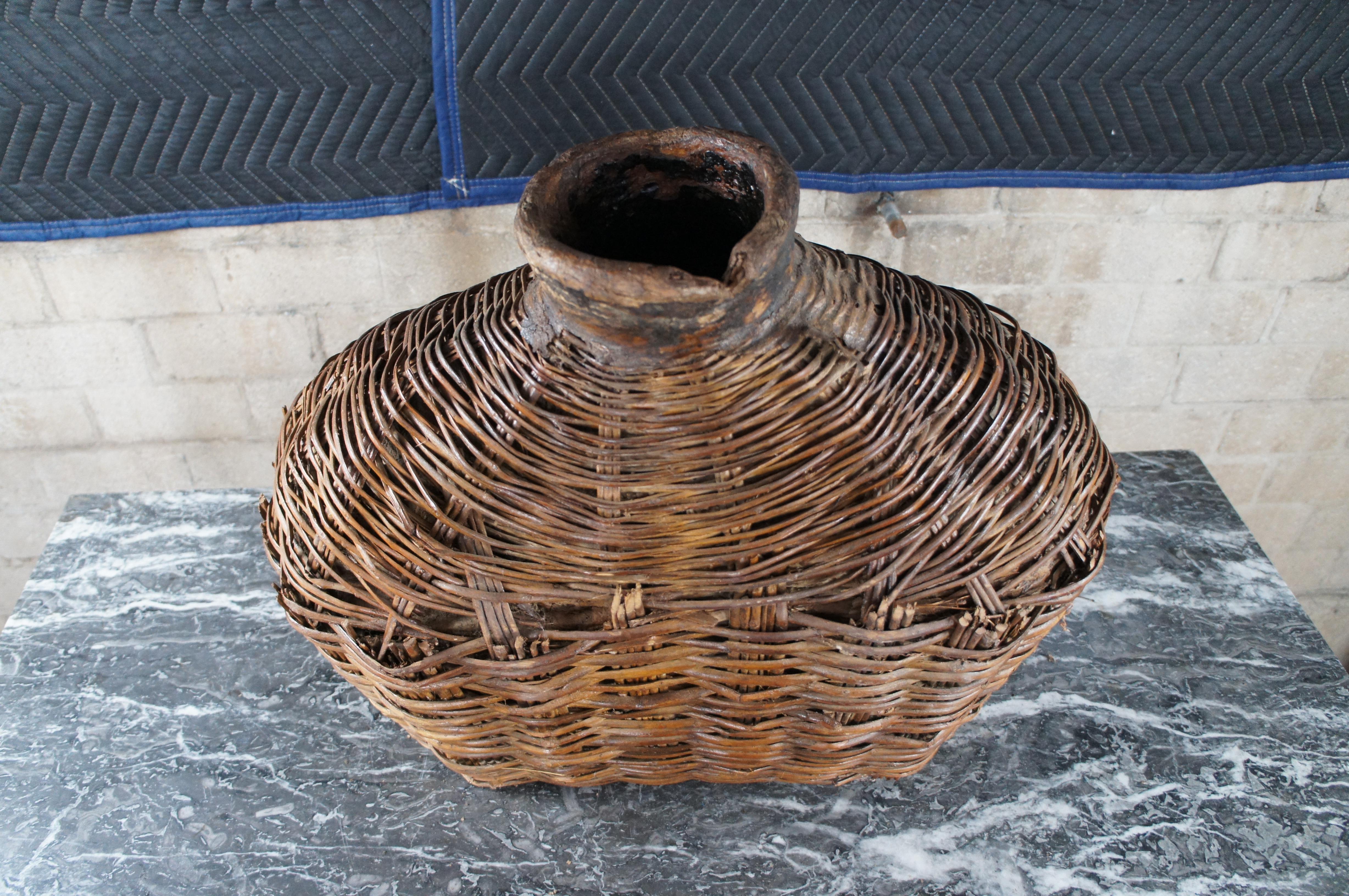 Antique Chinese Woven Willow Oil Container Food Storage Basket Vessel Jar For Sale 2