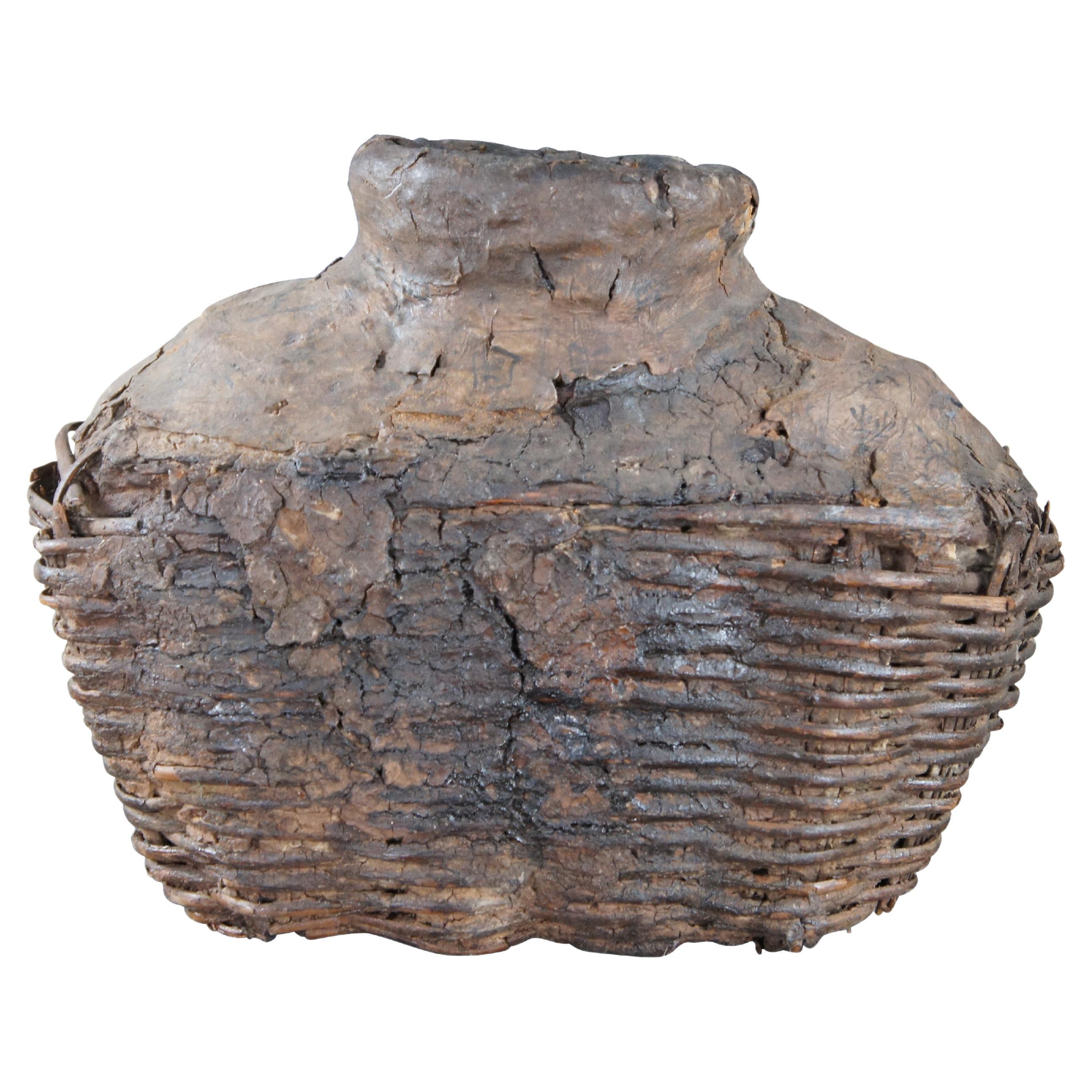 Antiker chinesischer gewebter Weide-Ölgefäßgefäßgefäßgefäß für Lebensmittelaufbewahrung, Korbgefäß, Korbgefäß