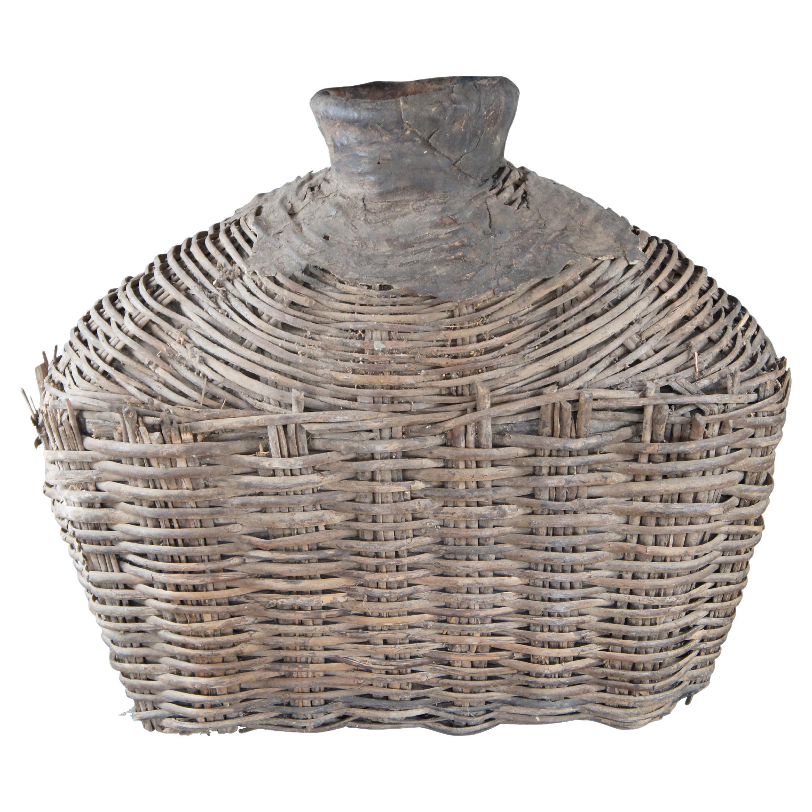 Antique Chinese Woven Willow Oil Container Food Storage Basket Vessel Jar For Sale