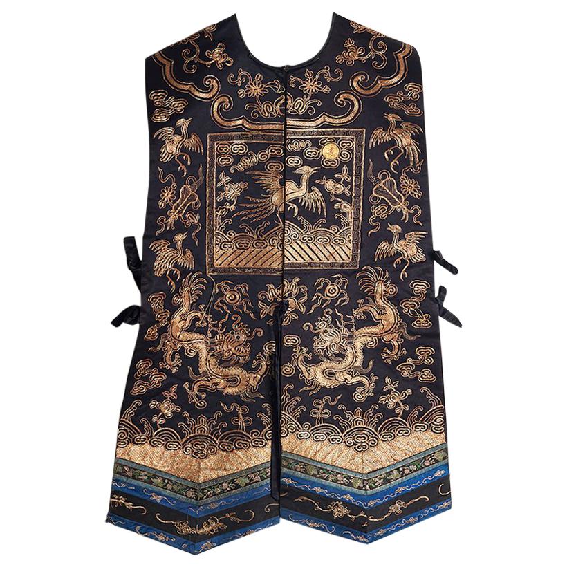 Antique Chinese Xiape Ladies Court Embroidered Waistcoat 5th Rank 19th Century