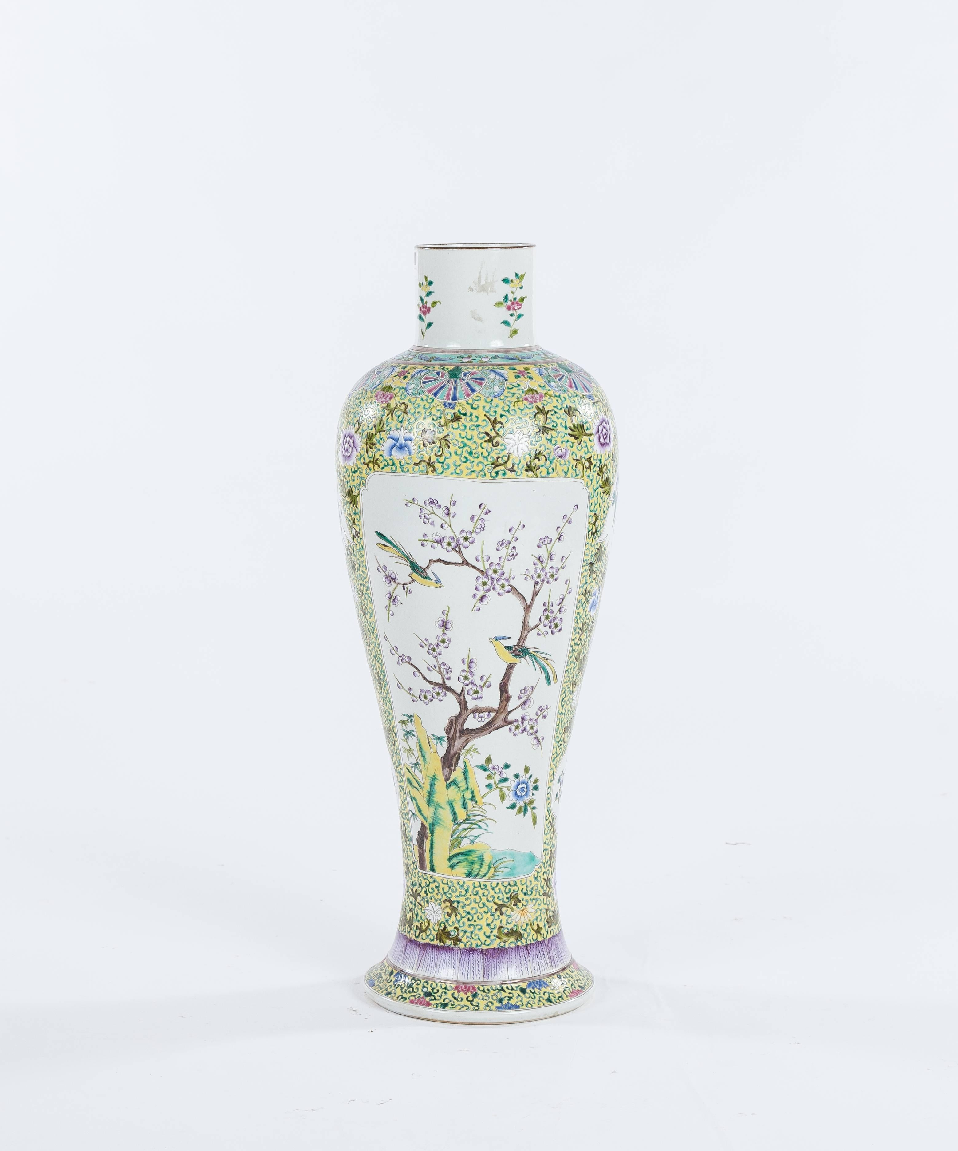 Antique Chinese Yellow Famille Rose Vase, Early 20th Century In Good Condition In Wilmington, DE