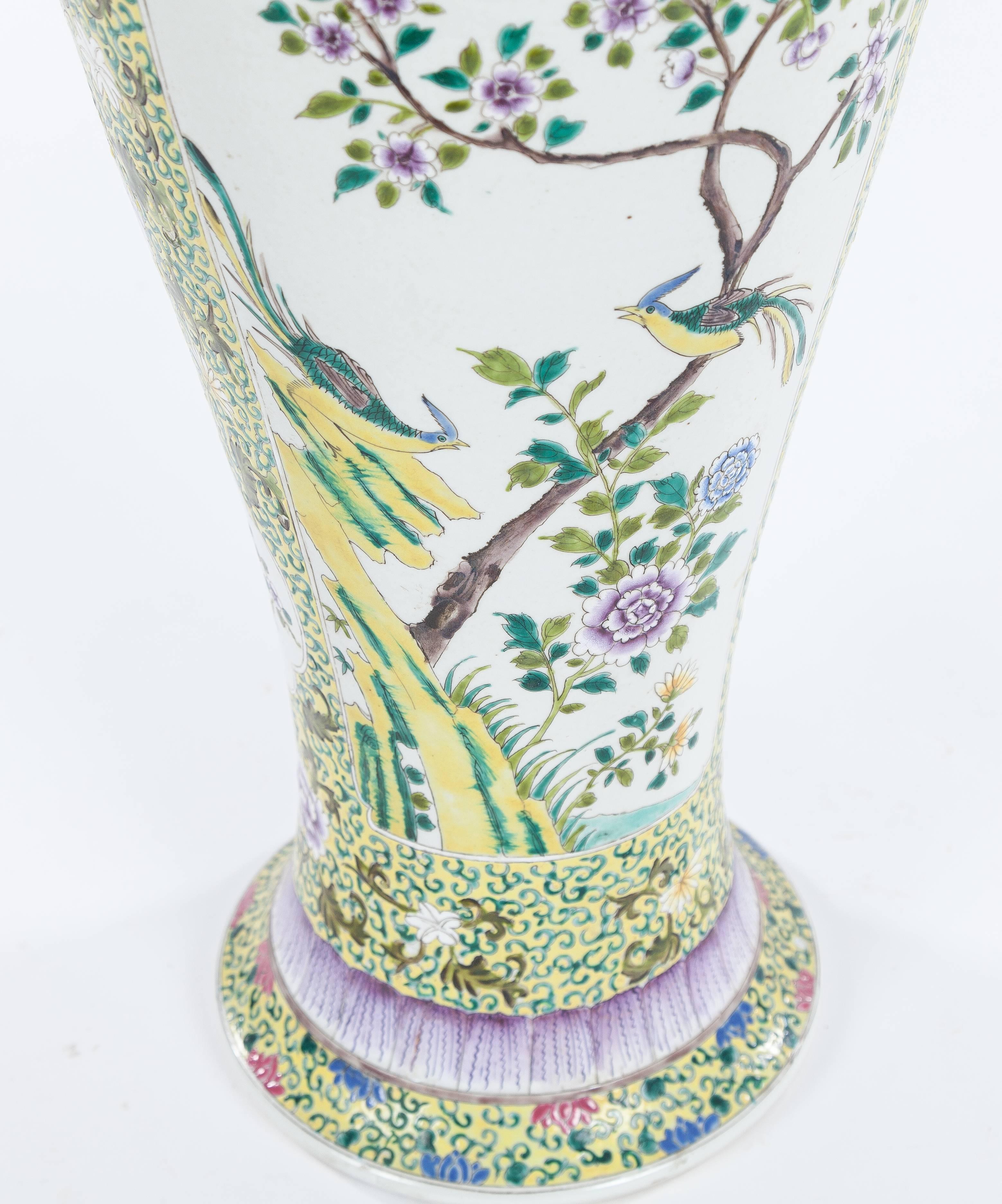 Antique Chinese Yellow Famille Rose Vase, Early 20th Century 1