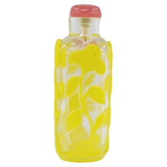Antique Chinese Yellow Glass Overlay Large Snuff Bottle Blossoms Late 20c