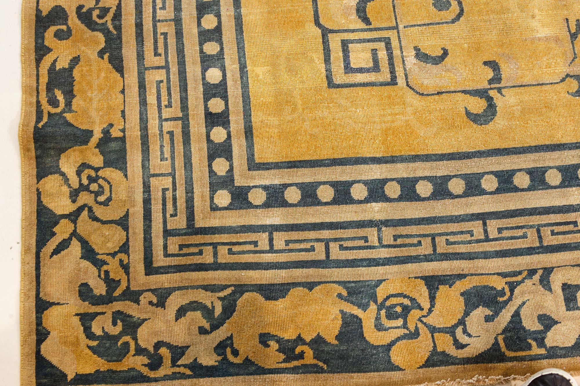 Antique Chinese Yellow Handwoven Wool Rug For Sale 1