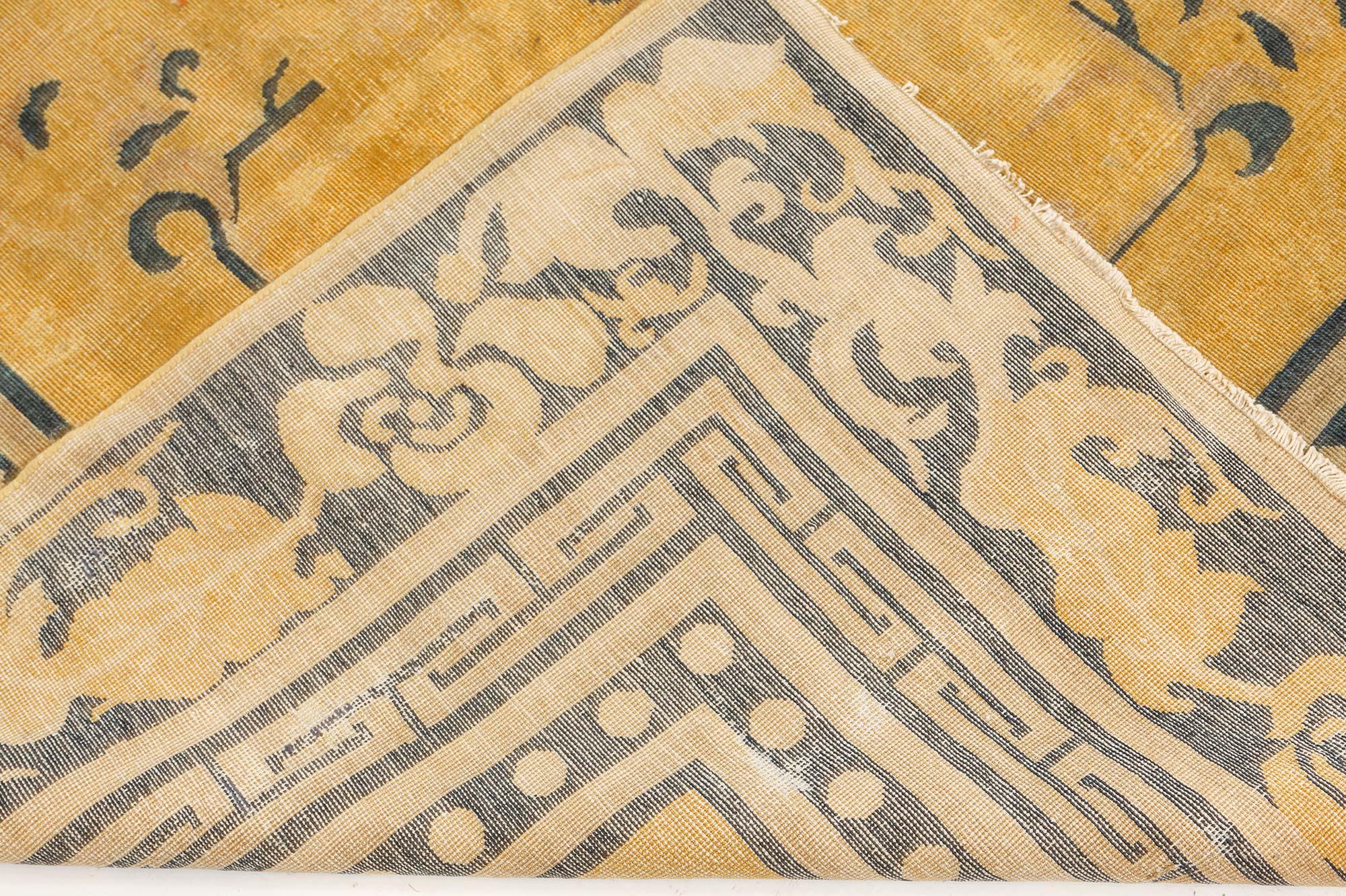 Antique Chinese Yellow Handwoven Wool Rug For Sale 3