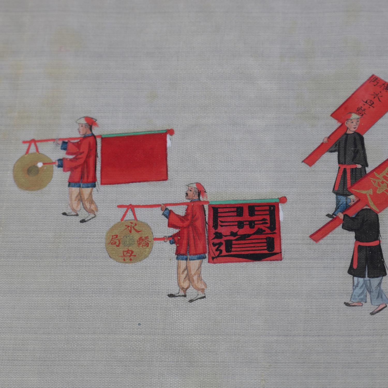 Antique Chinese Zhou Pei-Chun Ink & Color on Silk Painting of Parade, circa 1900 5