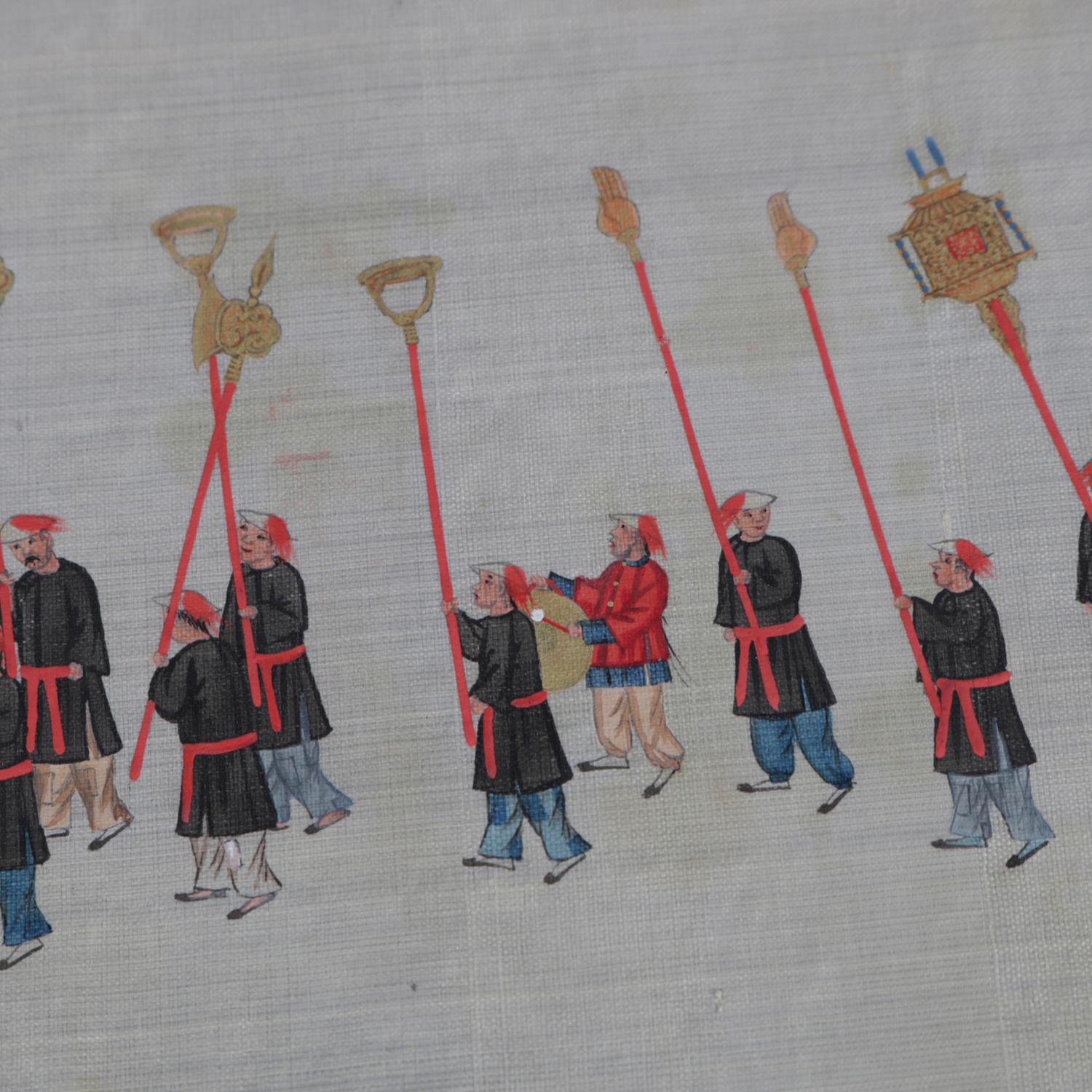 Antique Chinese Zhou Pei-Chun Ink & Color on Silk Painting of Parade, circa 1900 6
