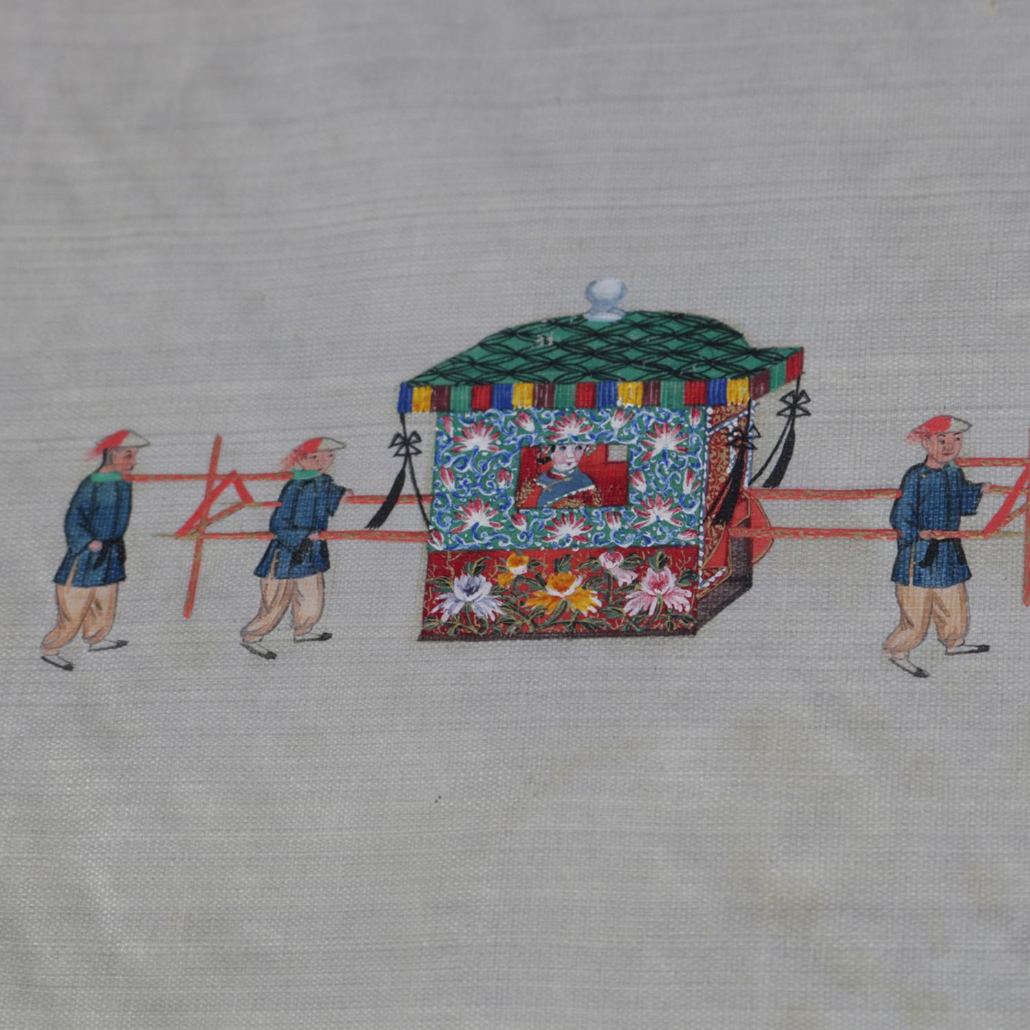 Antique Chinese Zhou Pei-Chun Ink & Color on Silk Painting of Parade, circa 1900 2