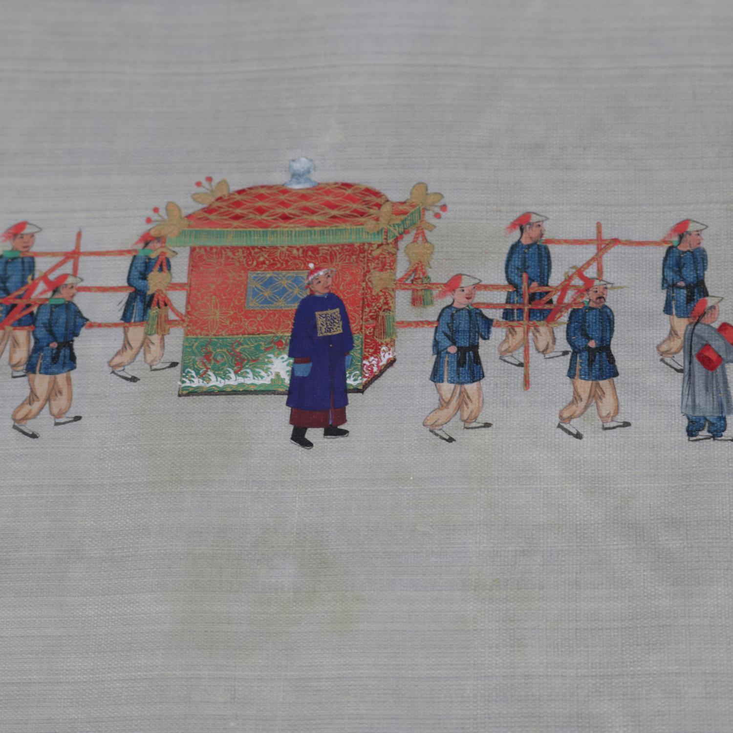 Antique Chinese Zhou Pei-Chun Ink & Color on Silk Painting of Parade, circa 1900 3