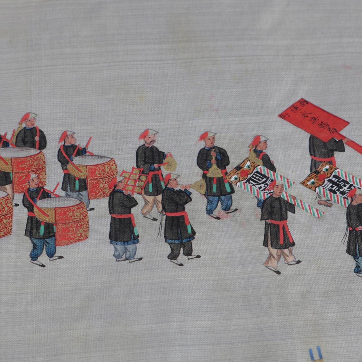 Antique Chinese Zhou Pei-Chun Ink & Color on Silk Painting of Parade, circa 1900 4