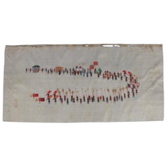 Antique Chinese Zhou Pei-Chun Ink & Color on Silk Painting of Parade, circa 1900