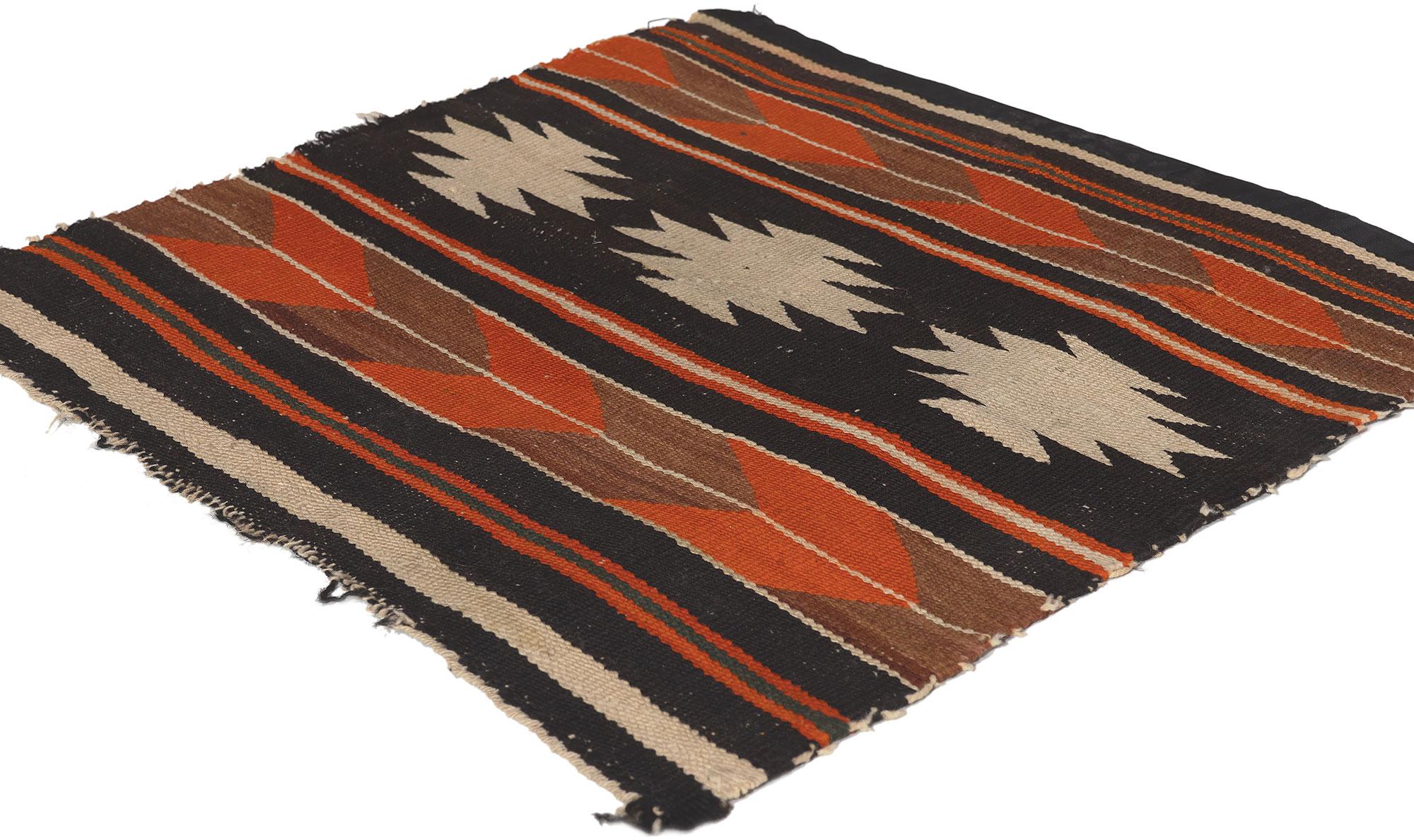 78629 Antique Chinle Navajo Rug, 01'11 x 01'11.
Southwestern chic meets luxury lodge in this handwoven Native American Navajo rug. The eye-catching Chinle design and earthy colorway woven into this piece work together creating a modern desert or