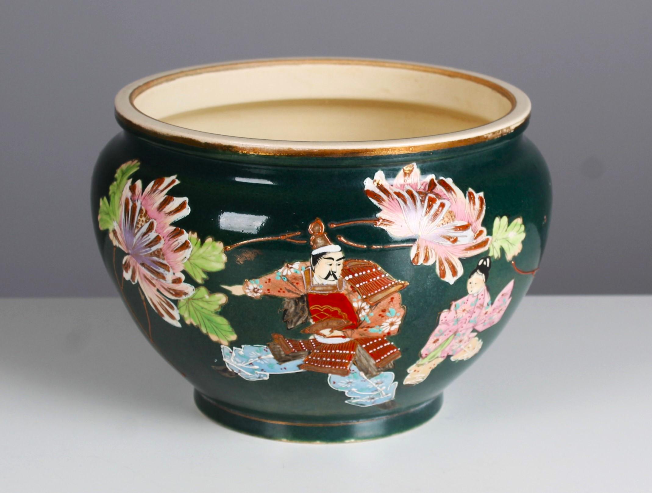 19th Century Antique Chinoise Flower Pot, France, 1880s, Hand Painted Chinese Warrior For Sale