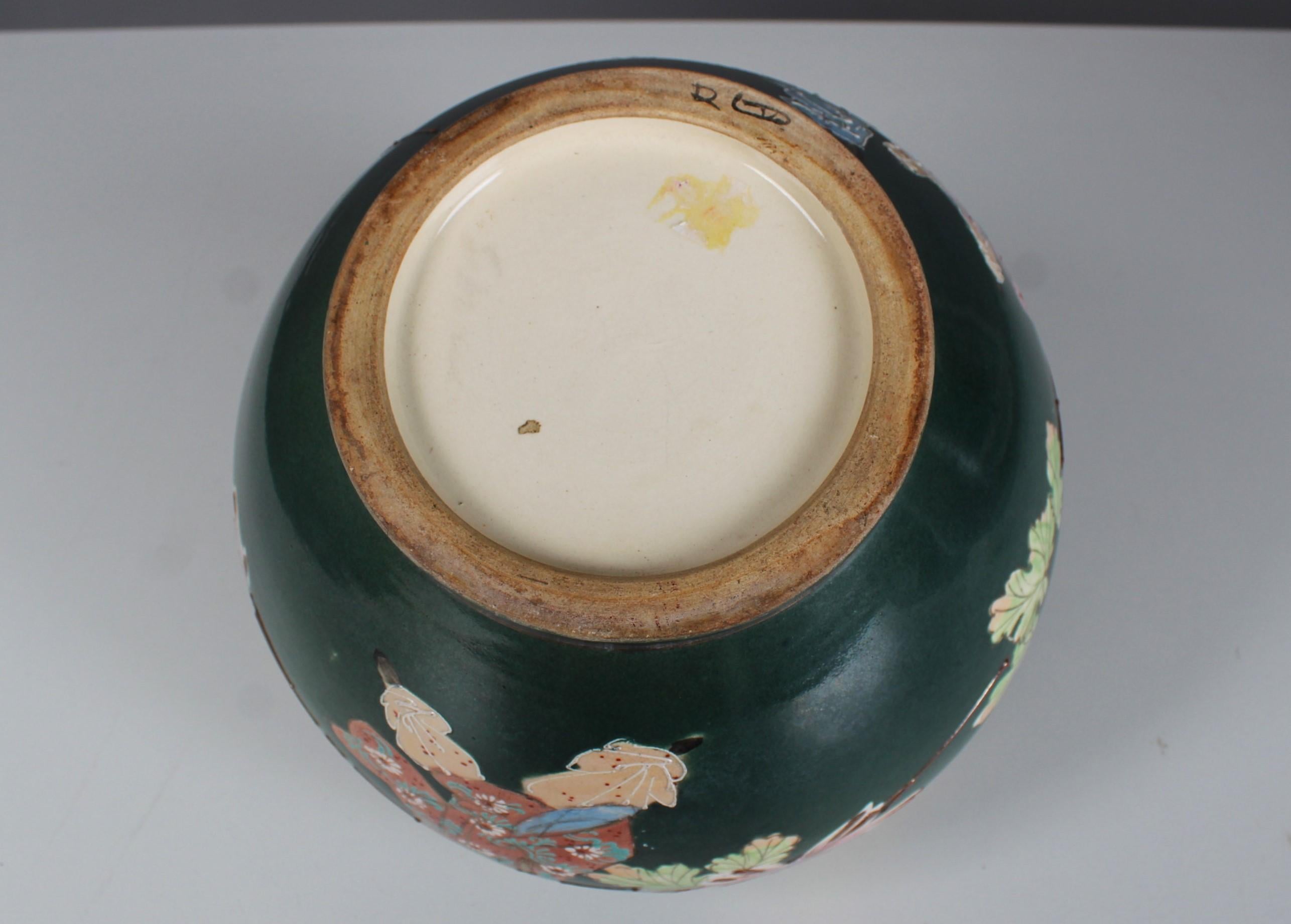 19th Century Antique Chinoise Flower Pot, France, 1880s, Hand Painted Chinese Warrior