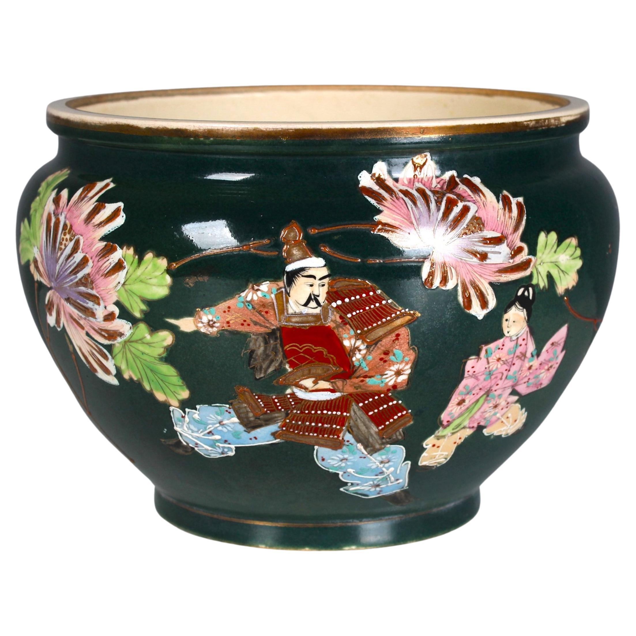 Antique Chinoise Flower Pot, France, 1880s, Hand Painted Chinese Warrior For Sale