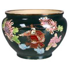 Antique Chinoise Flower Pot, France, 1880s, Hand Painted Chinese Warrior