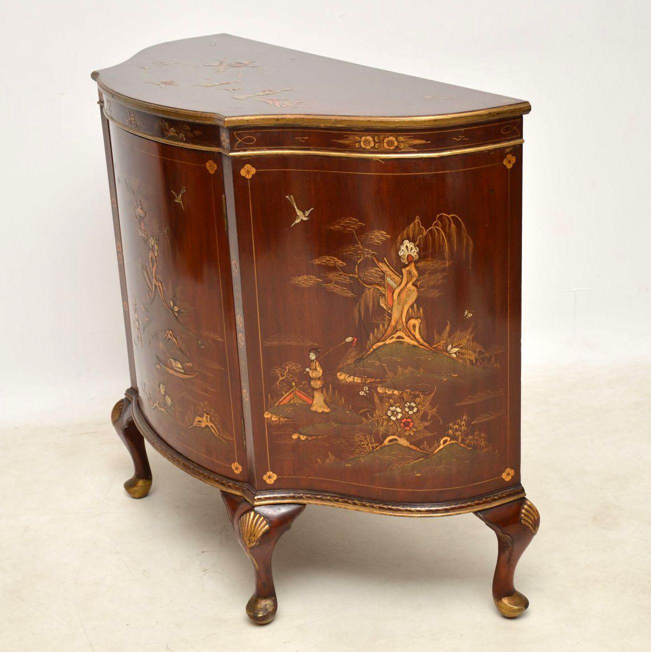 English Antique Chinoiserie and Mahogany Side Cabinet