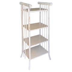 Antique Chinoiserie Bamboo Painted Wood Étagère Floor Shelf Hollywood Regency