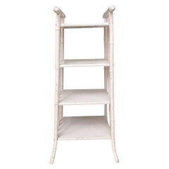 Antique Chinoiserie Bamboo Painted Wood Étagère Floor Shelf Hollywood Regency