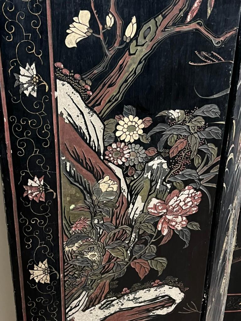 Chinoiseries Ancienne Chinoiserie Laque Noire Paravent de Chambre Coromandel c. Fin du 19e siècle en vente