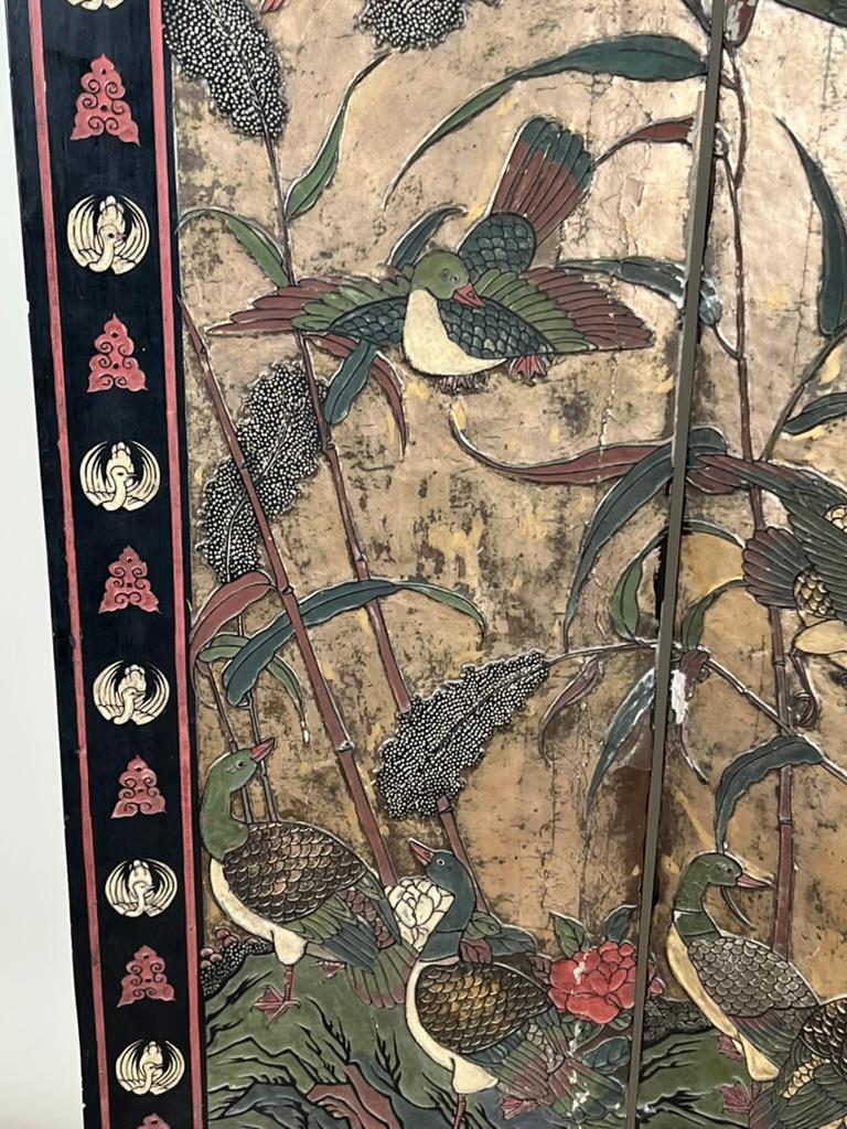 Ancienne Chinoiserie Laque Noire Paravent de Chambre Coromandel c. Fin du 19e siècle en vente 3