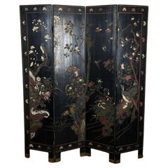 Antique Chinoiserie Black Lacquer Coromandel Room Screen c. Late 19th Century