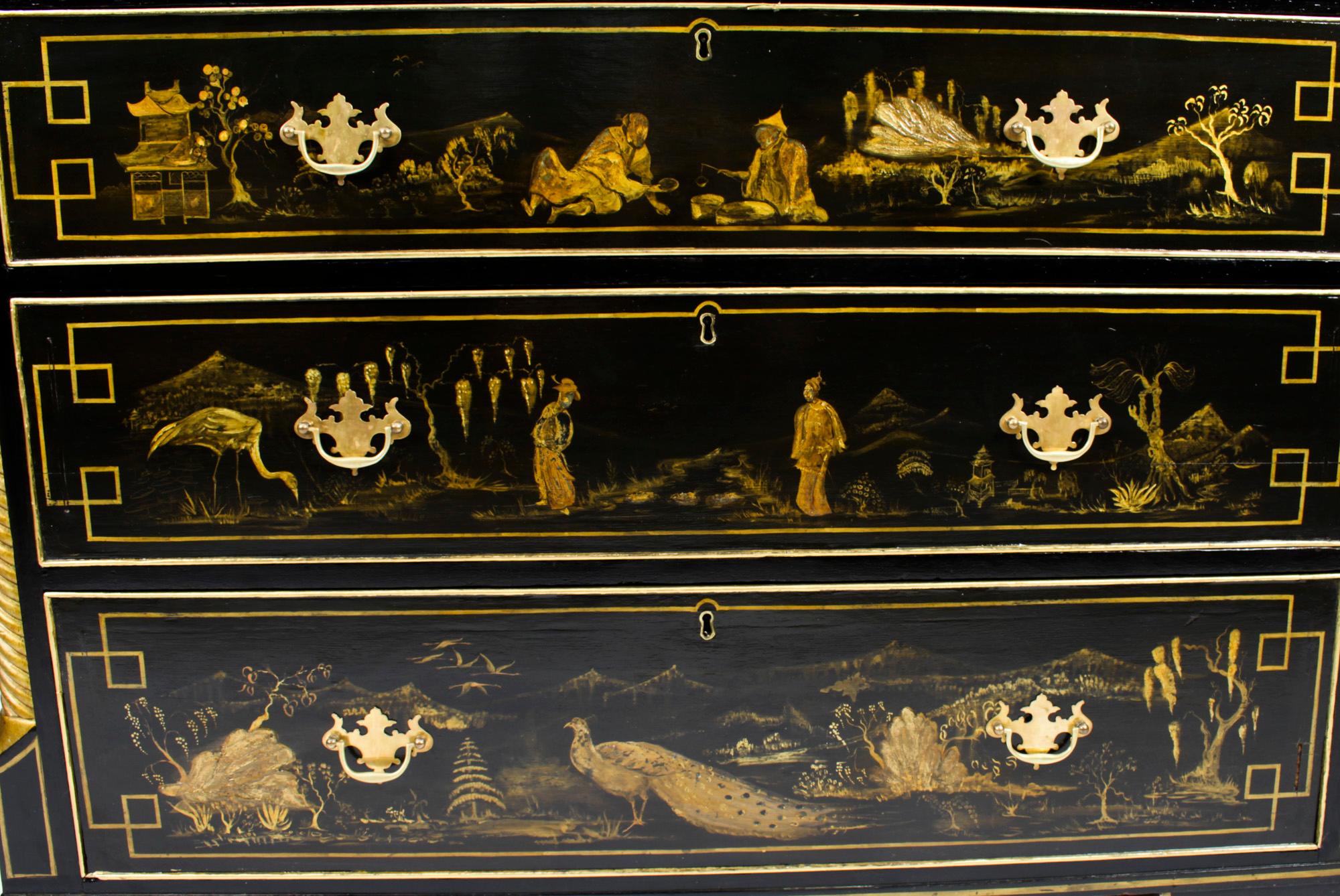 Antique Chinoiserie Black Lacquered Chest, 19th Century 2