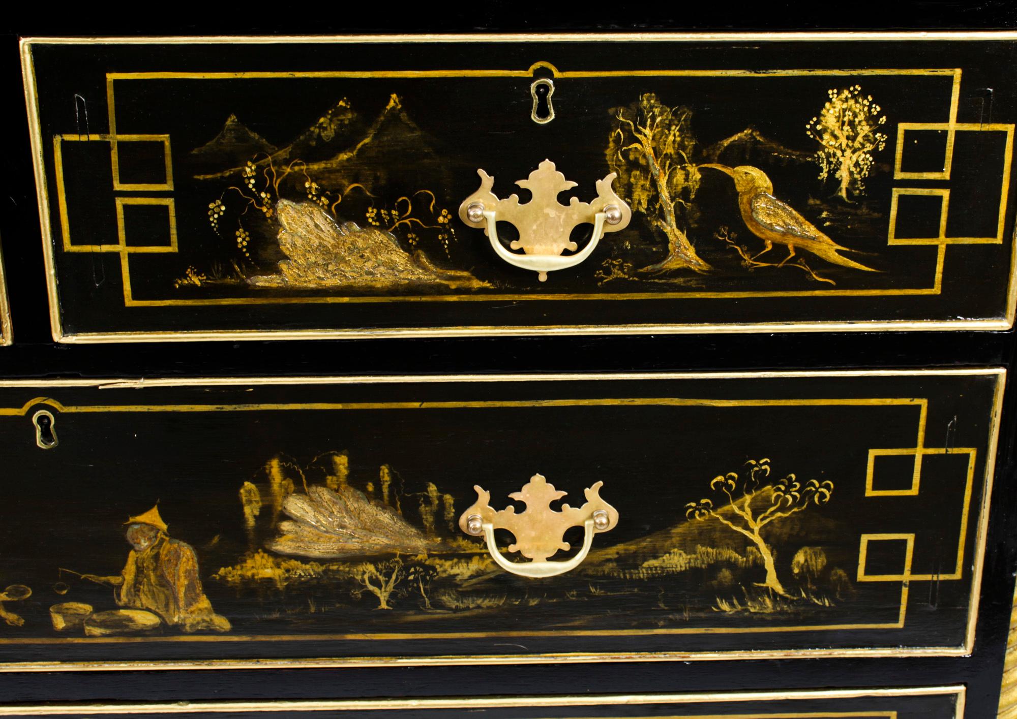 Antique Chinoiserie Black Lacquered Chest, 19th Century 5