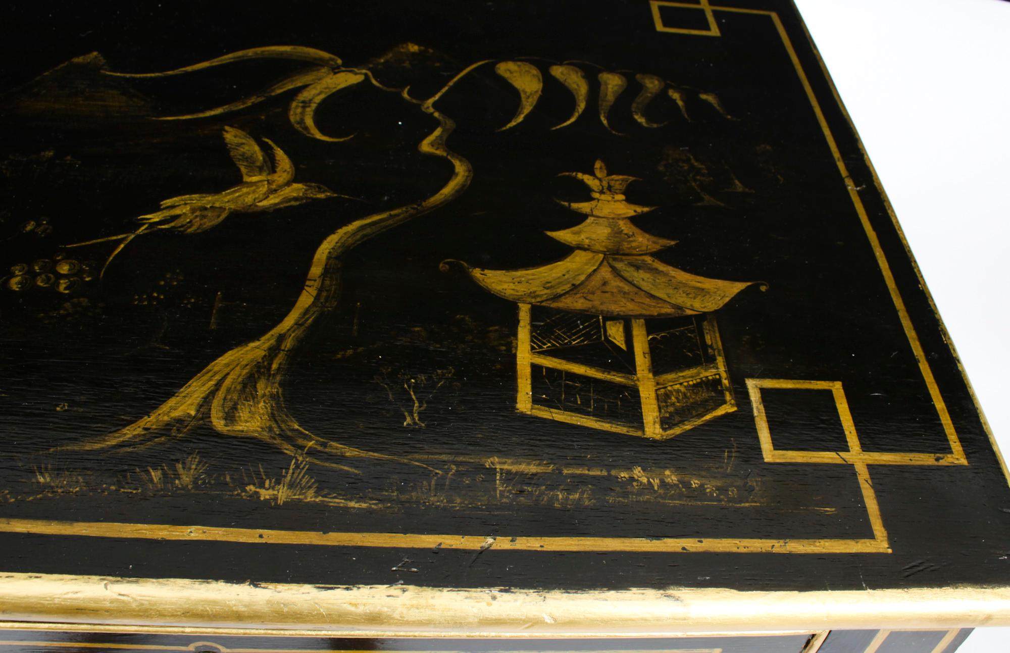 Gilt Antique Chinoiserie Black Lacquered Chest, 19th Century