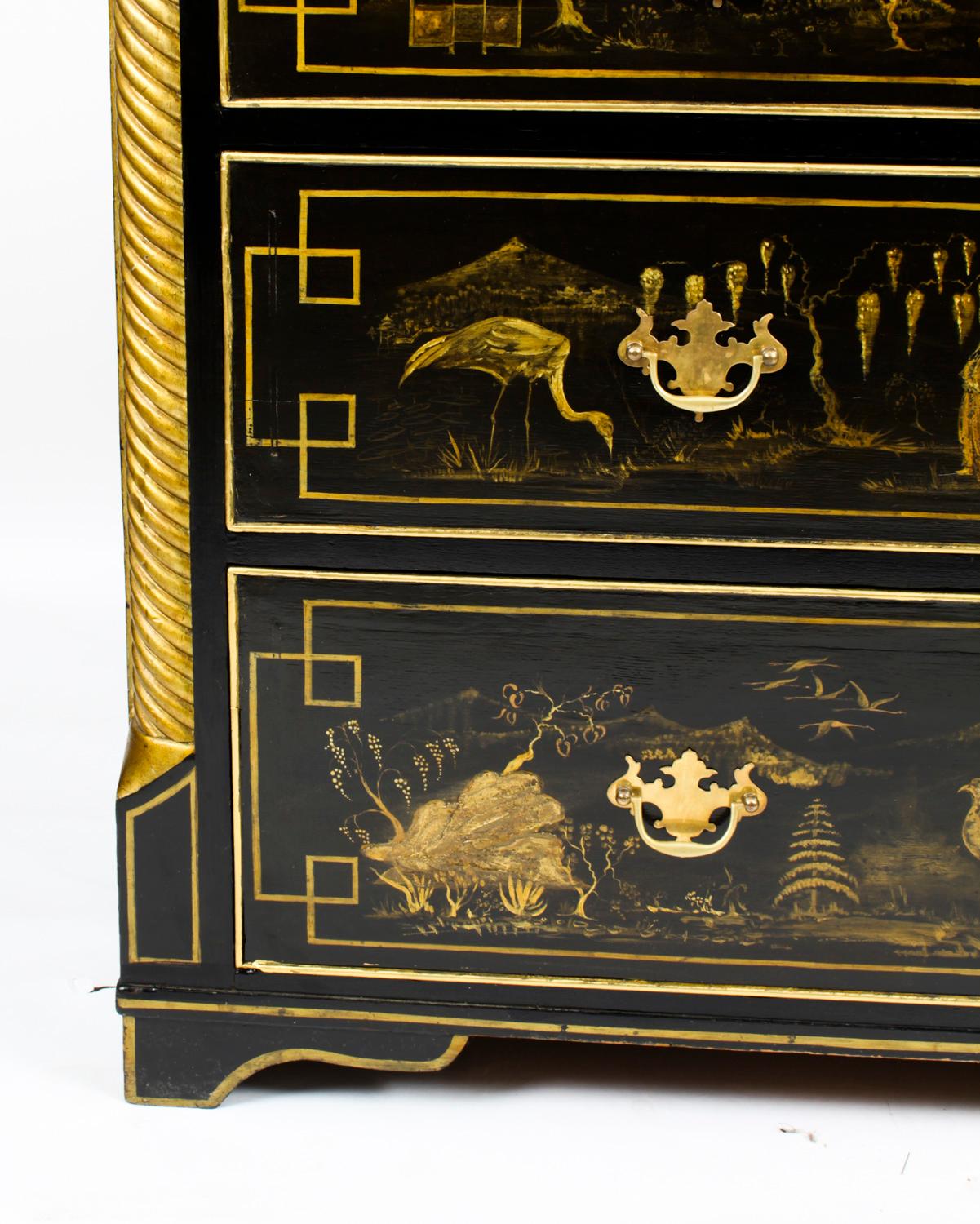 Antique Chinoiserie Black Lacquered Chest, 19th Century In Good Condition In London, GB