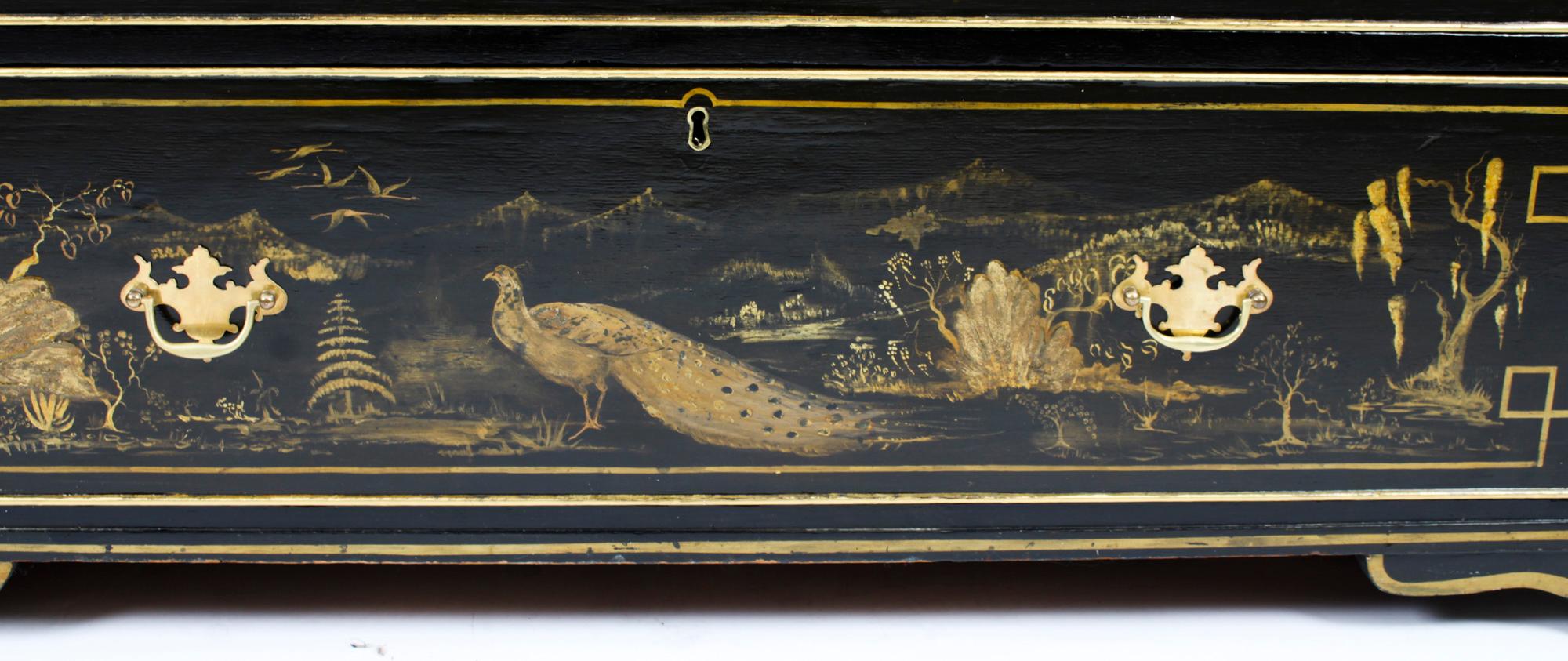 Early 19th Century Antique Chinoiserie Black Lacquered Chest, 19th Century