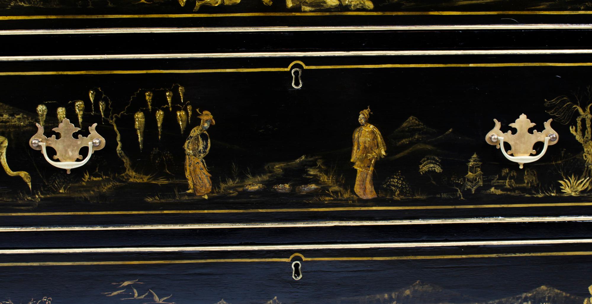 Wood Antique Chinoiserie Black Lacquered Chest, 19th Century