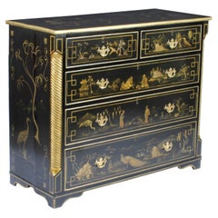 Antique Chinoiserie Black Lacquered Chest, 19th Century