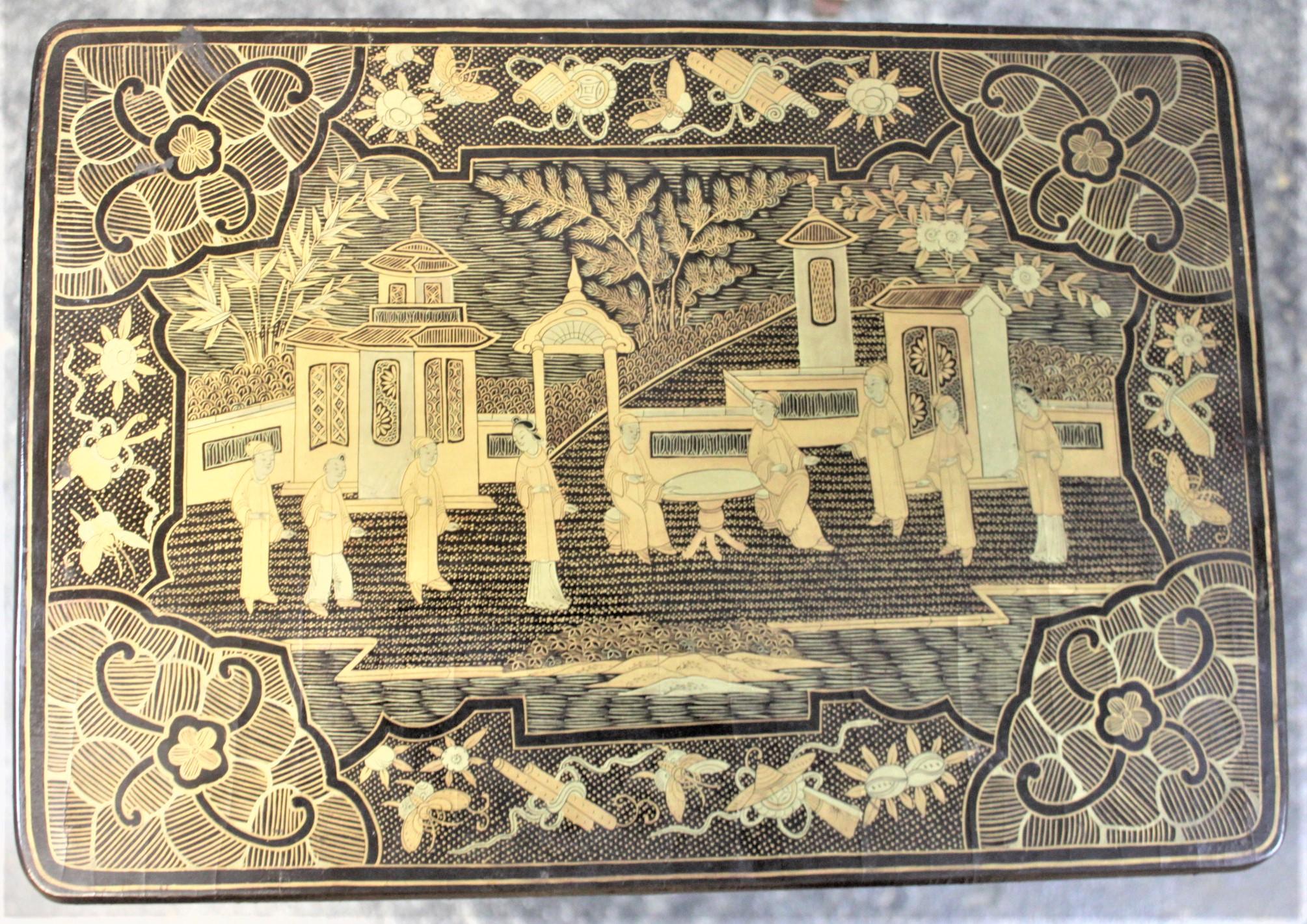 Antikes schwarz lackiertes Chinoiserie-Nesting-Tisch-Set mit geschnitzten Drachenfüßen im Angebot 3