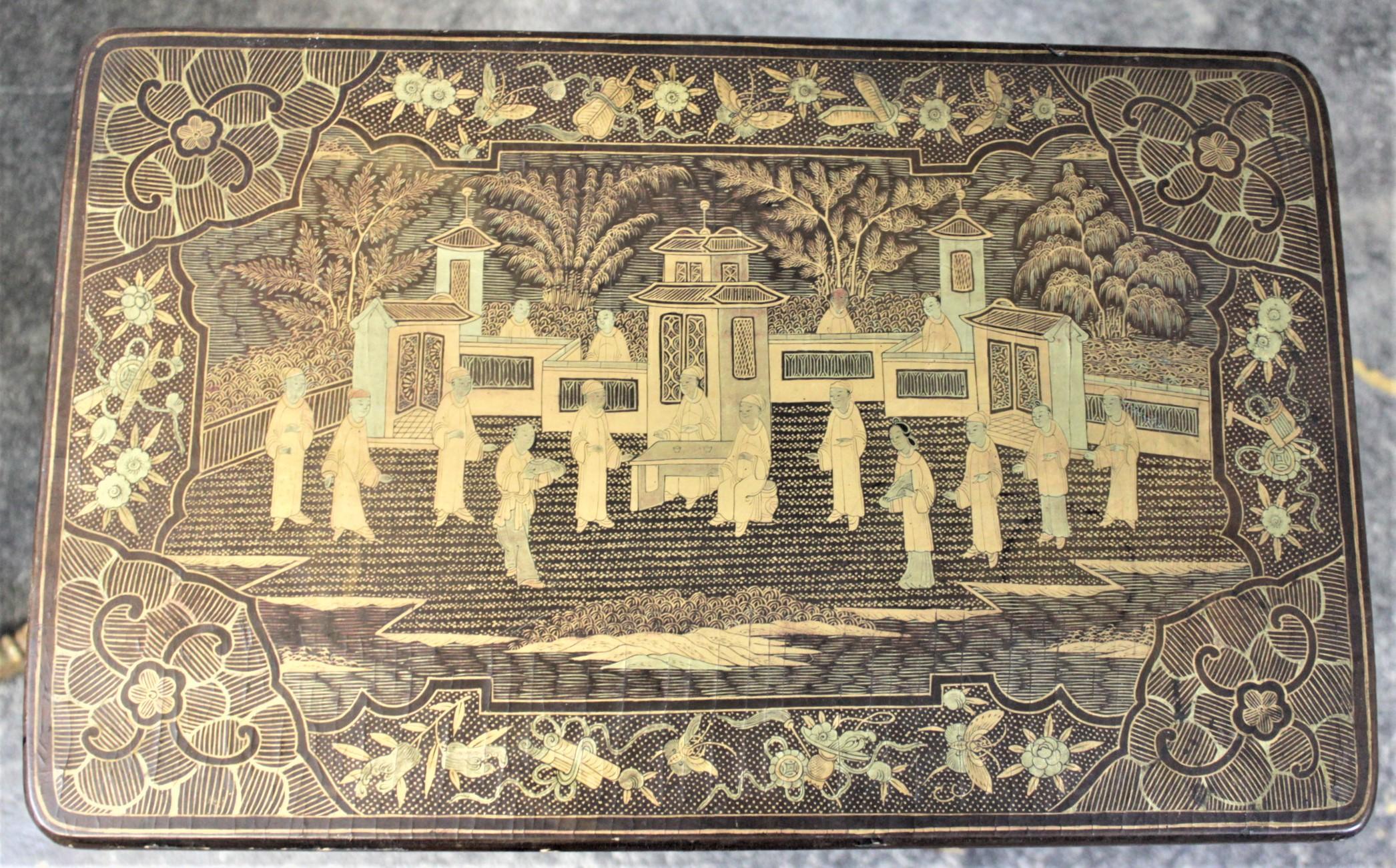 Antikes schwarz lackiertes Chinoiserie-Nesting-Tisch-Set mit geschnitzten Drachenfüßen im Angebot 2