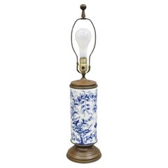 Antique Chinoiserie Blue and White Porcelain Jardiniere Bird & Vine Table Lamp
