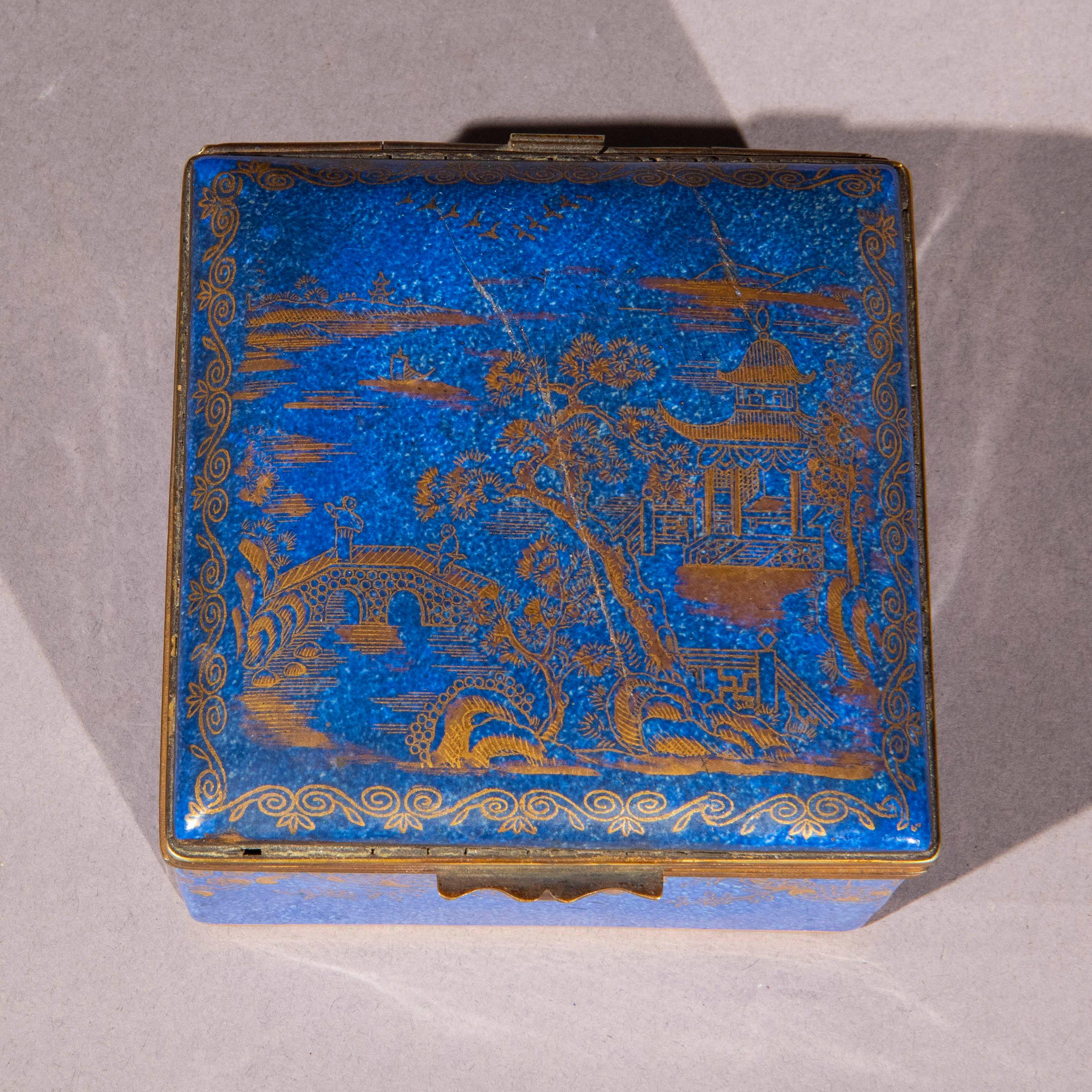 Antique Chinoiserie Blue Staffordshire Porcelain Box 2