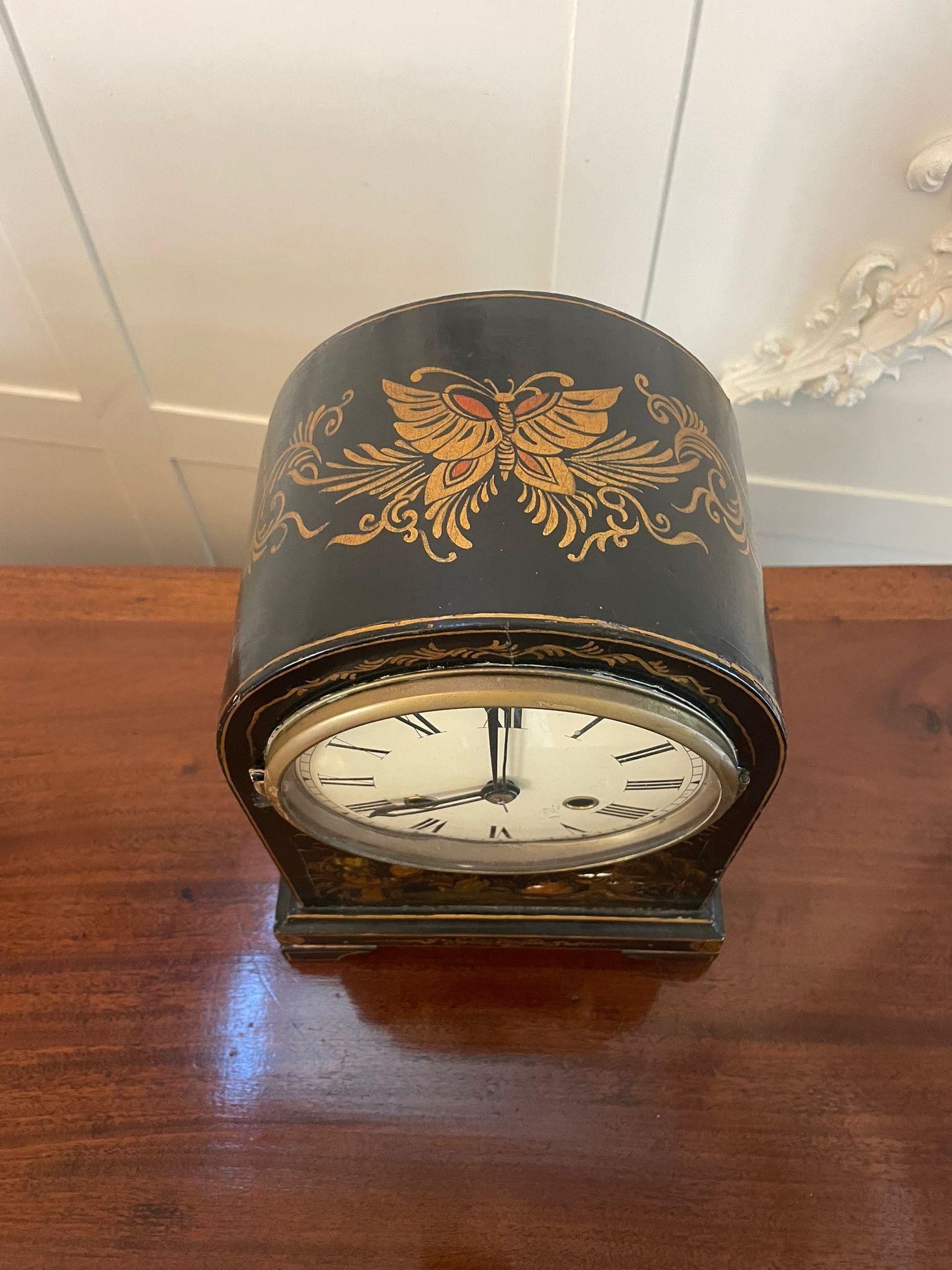 English Antique Chinoiserie Cased Dome Topped Mantle Clock