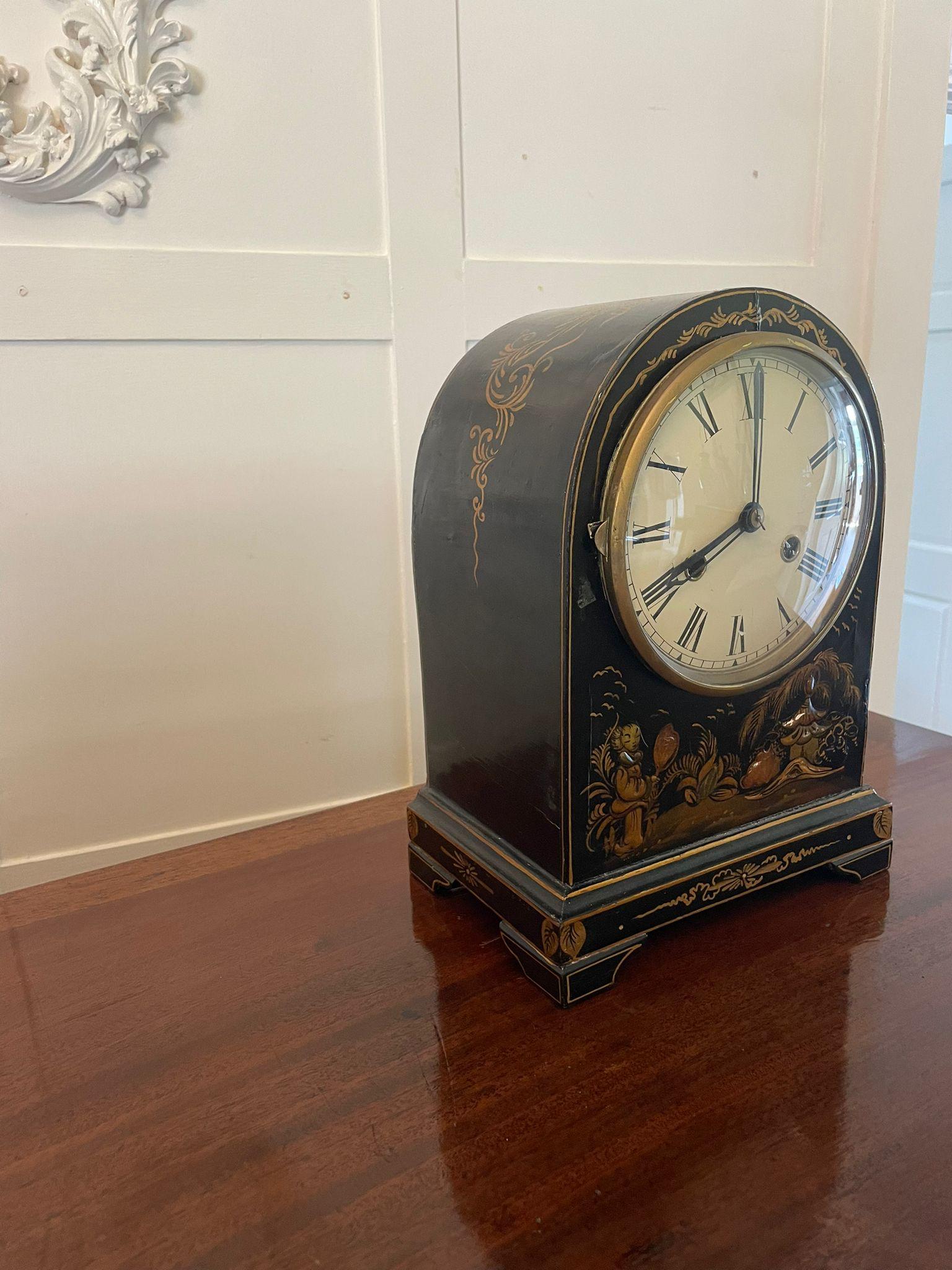 Hardwood Antique Chinoiserie Cased Dome Topped Mantle Clock