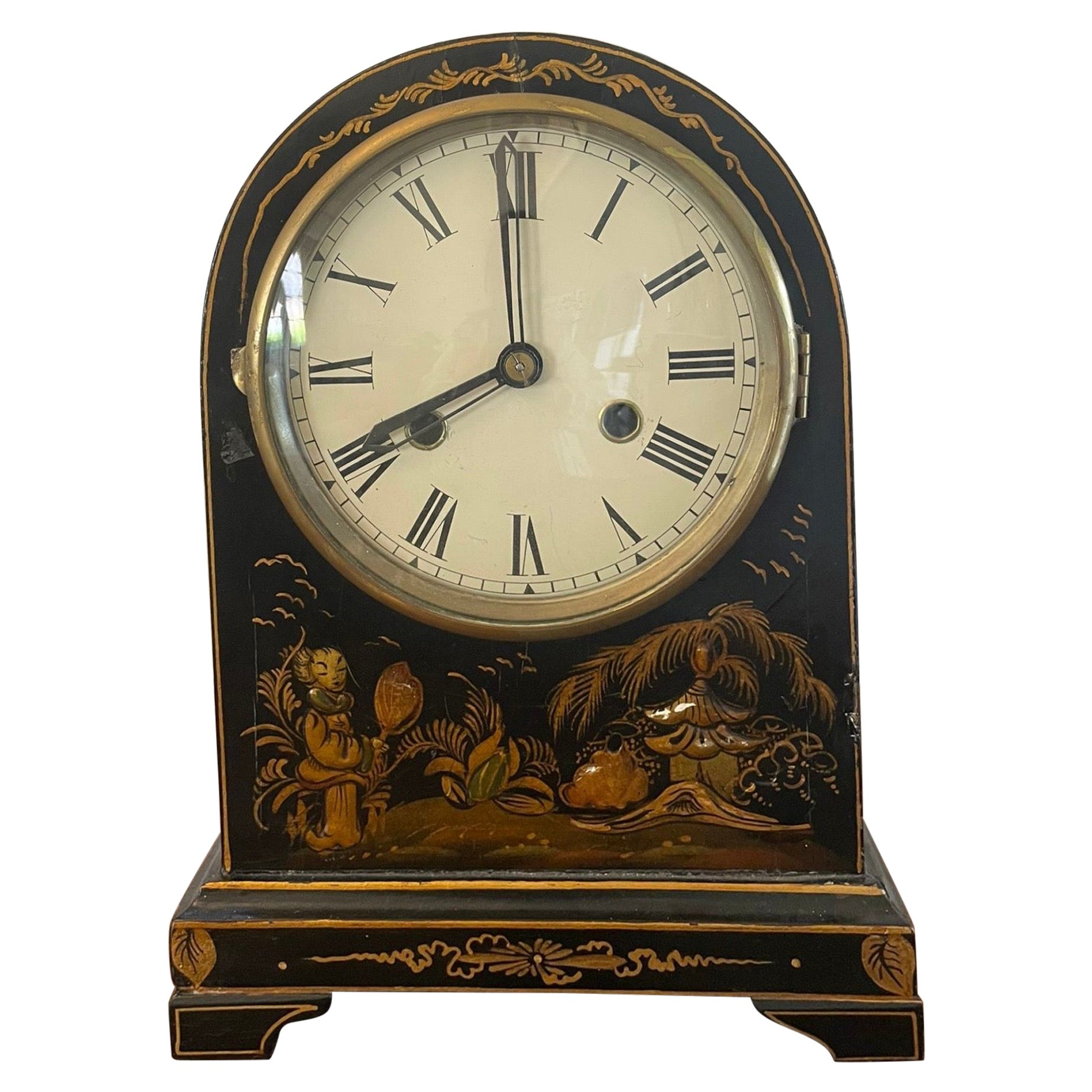 Antique Chinoiserie Cased Dome Topped Mantle Clock