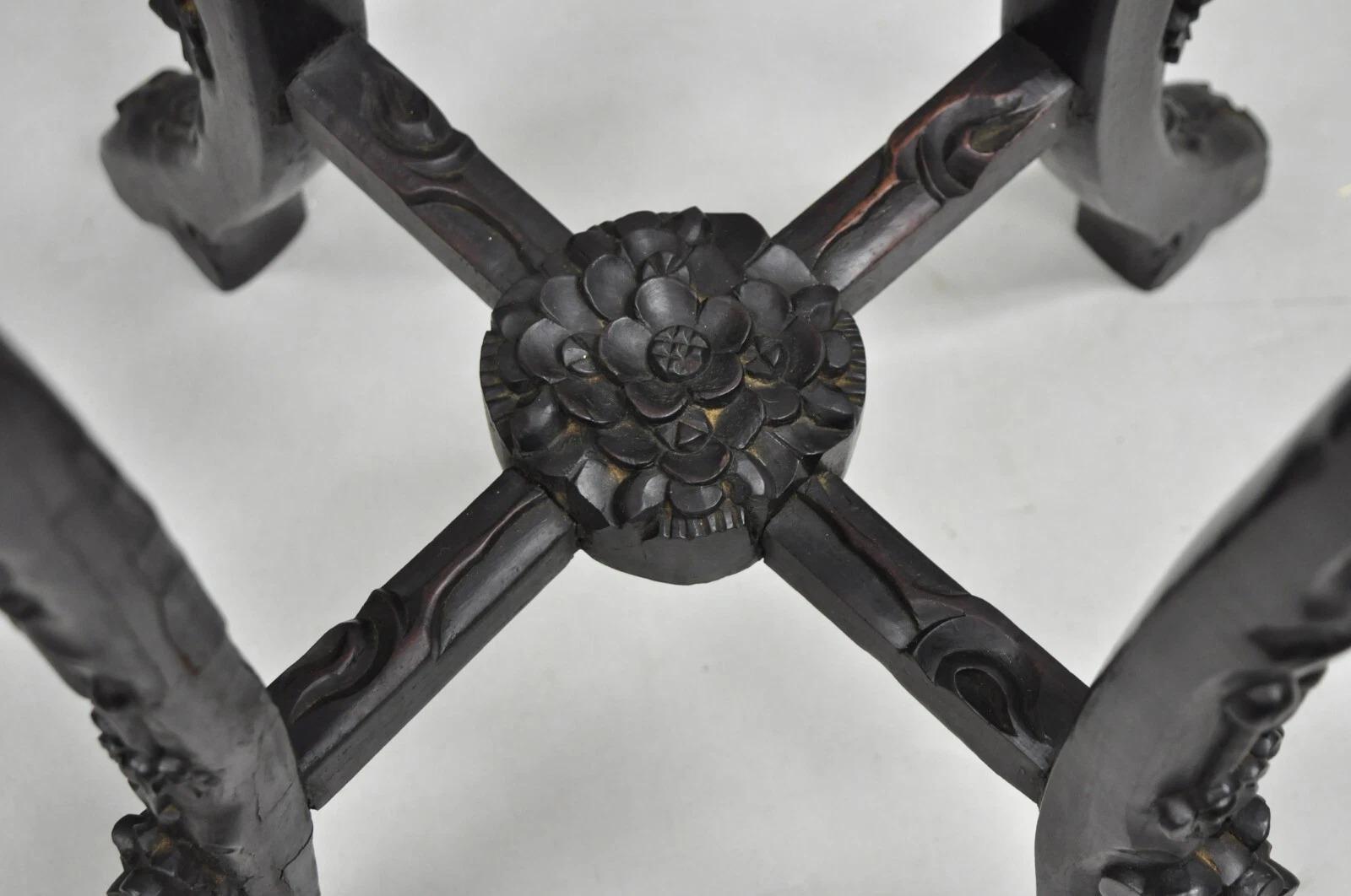 Antique Chinoiserie Chinese Carved Hardwood Marble Top 36