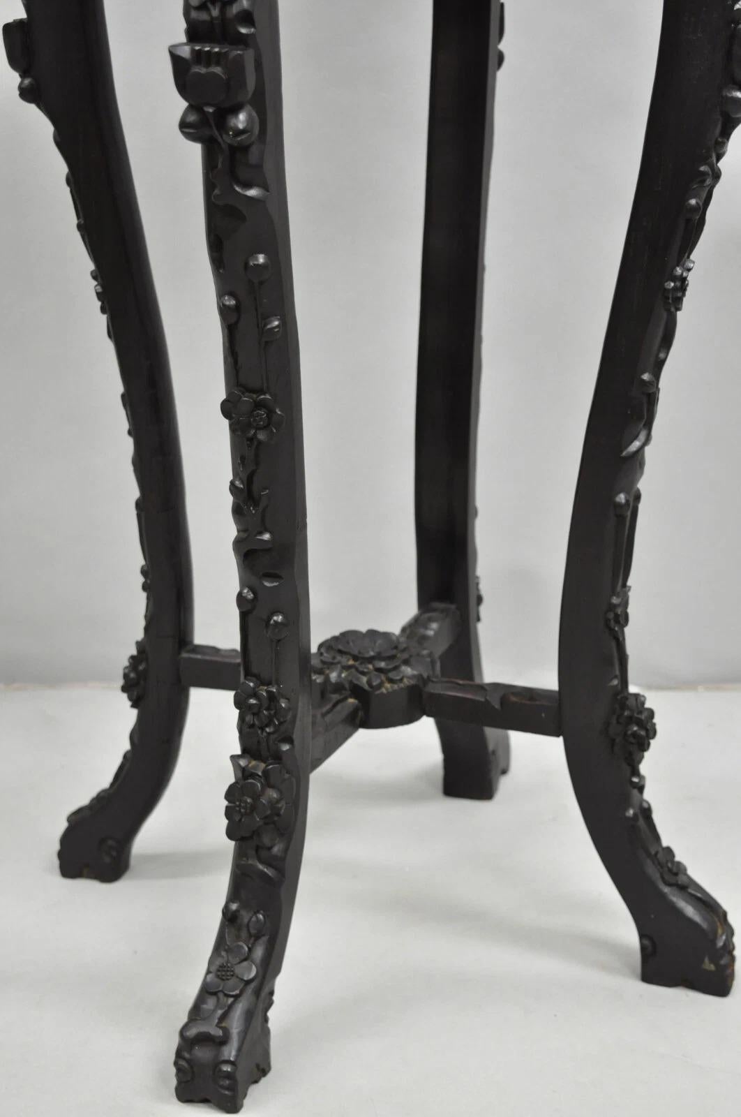 Antique Chinoiserie Chinese Carved Hardwood Marble Top 36